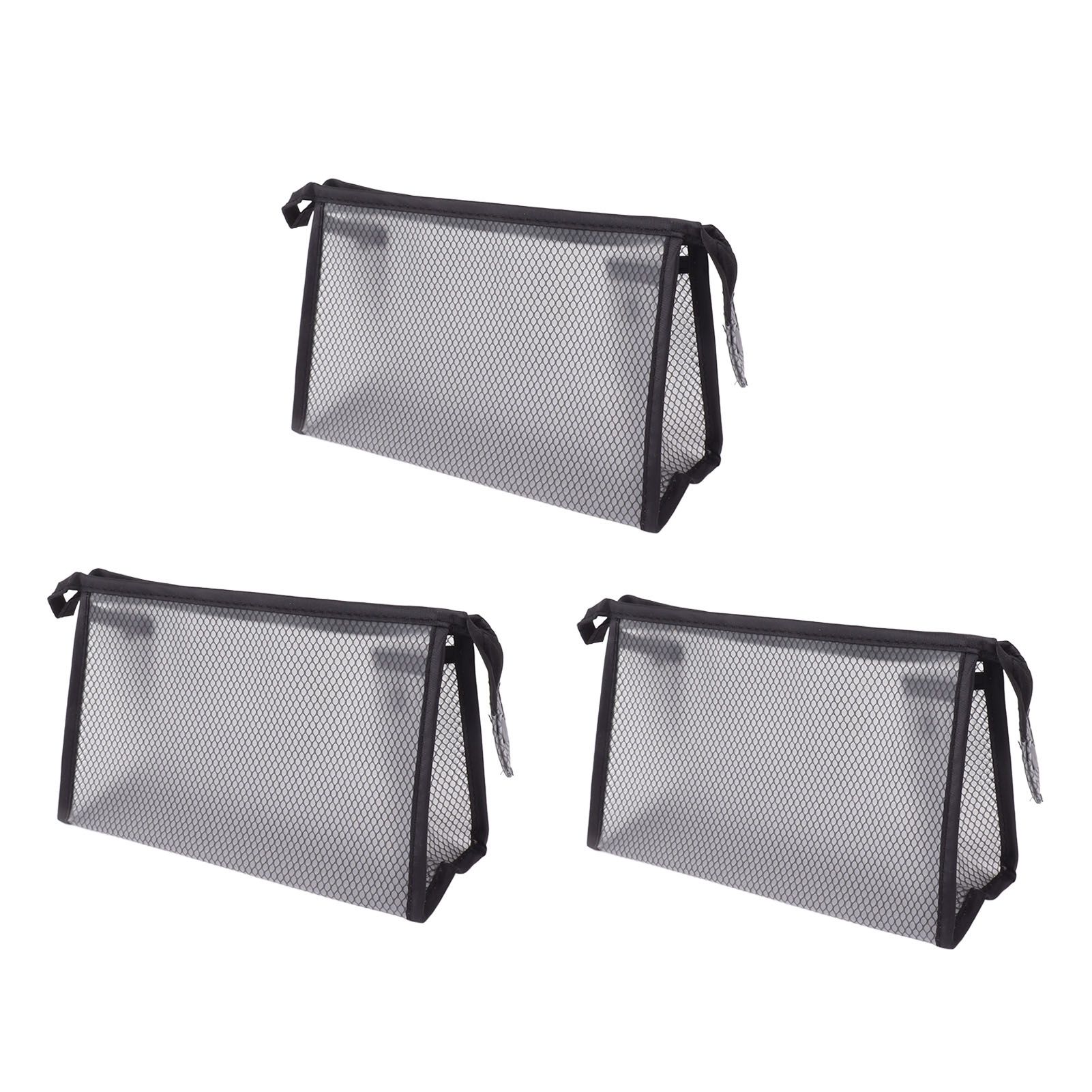 3Pcs Mesh Makeup Bag Waterproof EVA Triangular Design Semi Transparent Mesh Zipper Pouch for Cosmetic Travel Outdoor - Image 1