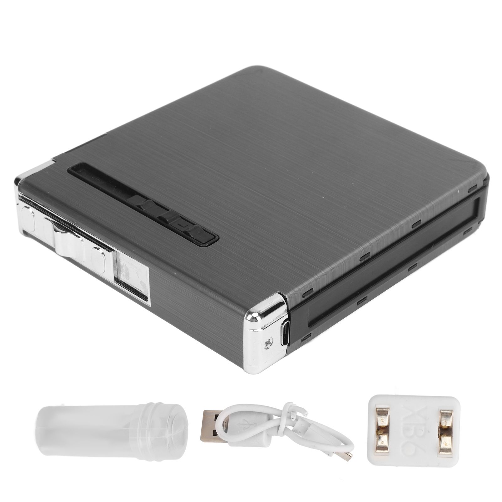 20 Regular Cigarettes Case Box USB Rechargeable Cigarette Case with Lighter for Men Women Ideal Gift for Smoker Black Wire Drawing - Image 1
