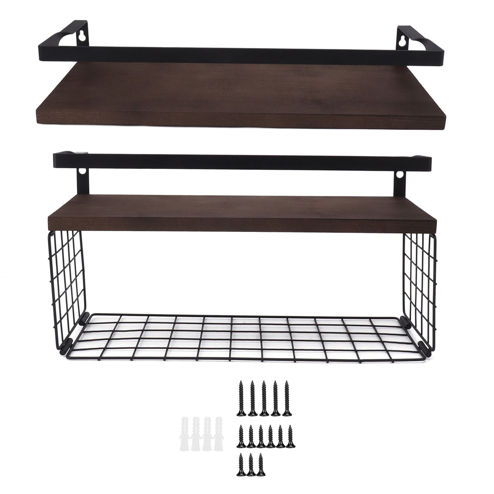 2 Set Wall Mounted Storage Shelves Bathroom Metal Wire Rustic Floating Shelf for Kitchen Office - Image 1