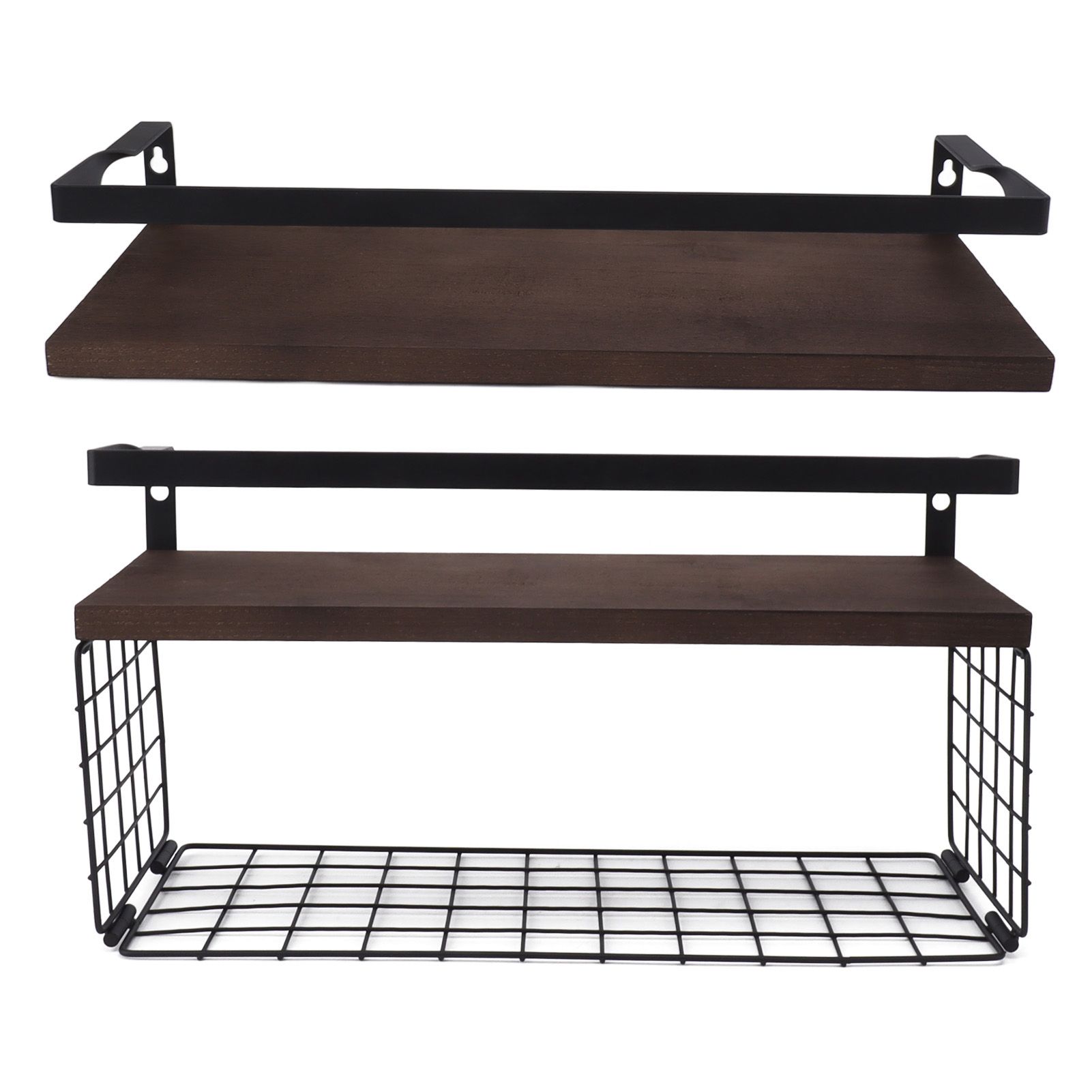 2 Set Wall Mounted Storage Shelves Bathroom Metal Wire Rustic Floating Shelf for Kitchen Office - Image 2