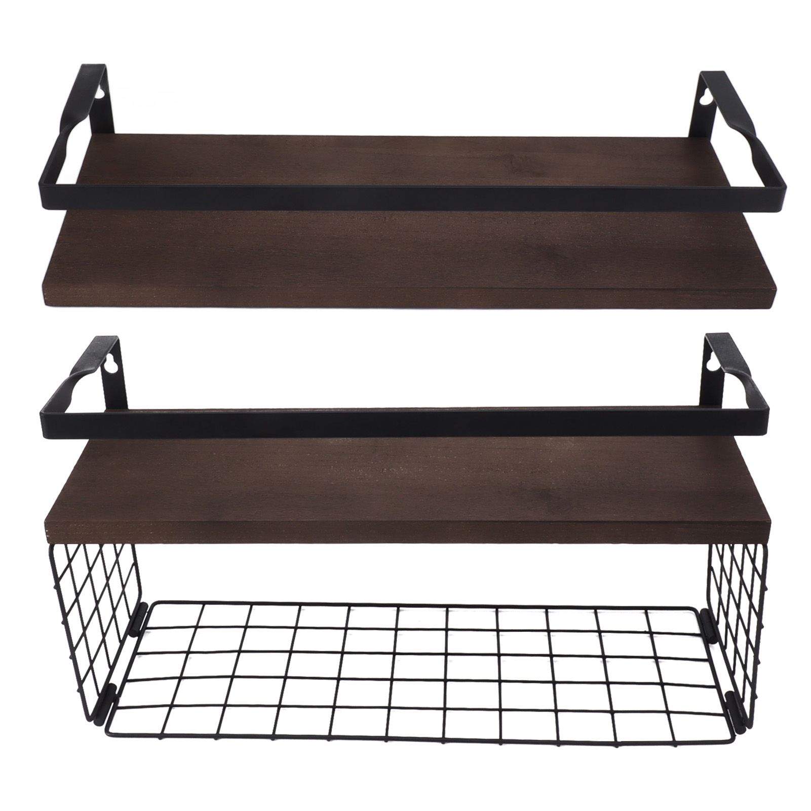 2 Set Wall Mounted Storage Shelves Bathroom Metal Wire Rustic Floating Shelf for Kitchen Office - Image 3