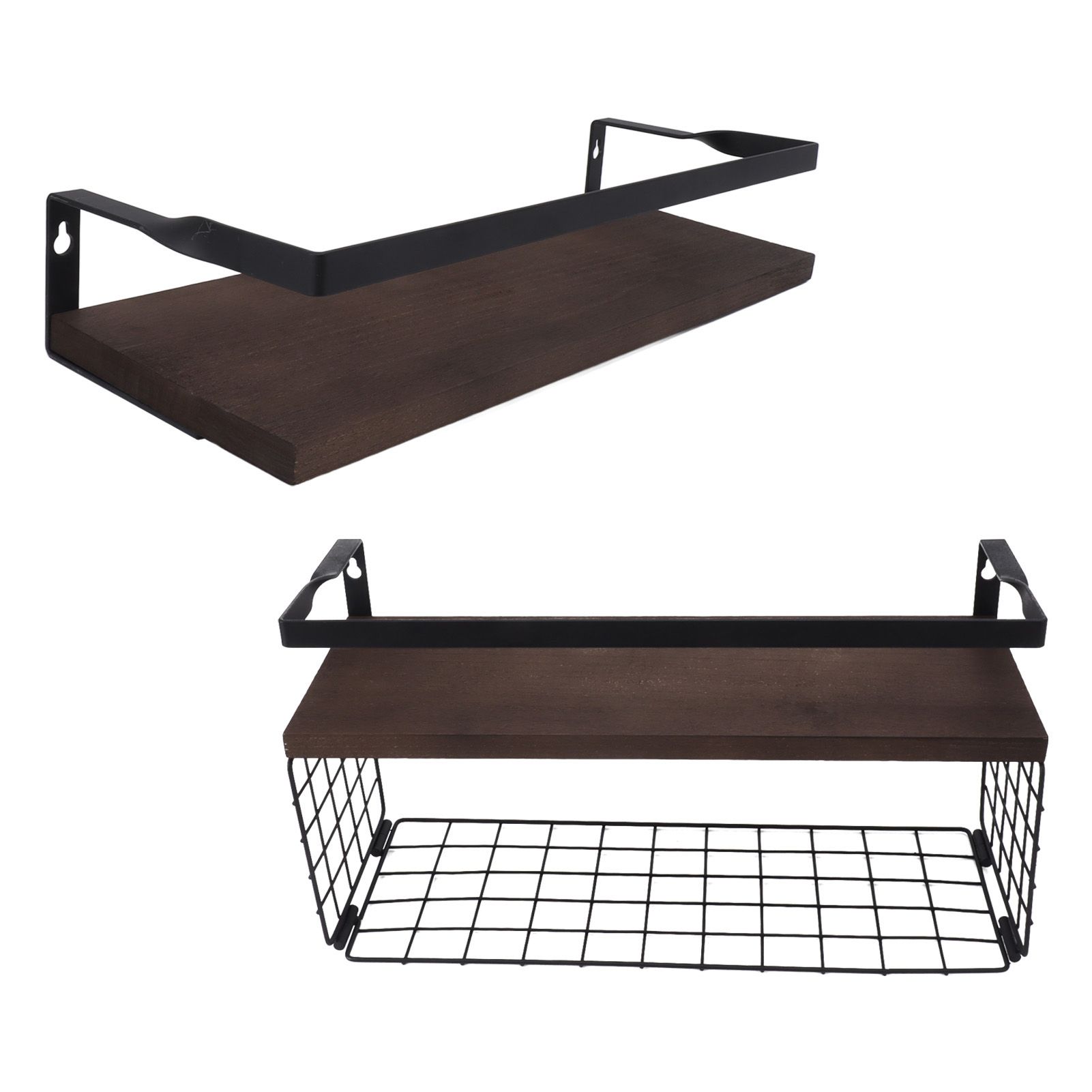 2 Set Wall Mounted Storage Shelves Bathroom Metal Wire Rustic Floating Shelf for Kitchen Office - Image 4