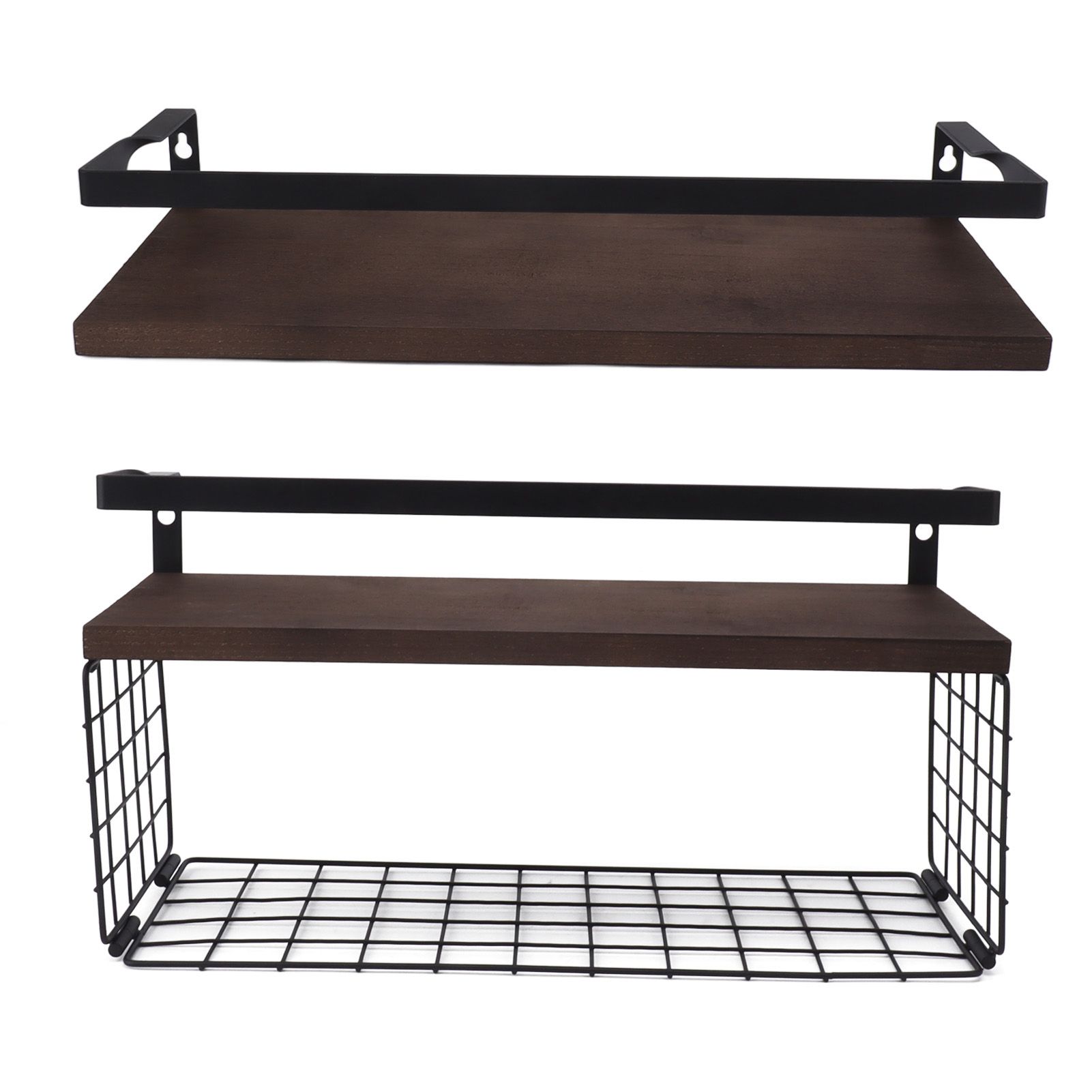 2 Set Wall Mounted Storage Shelves Bathroom Metal Wire Rustic Floating Shelf for Kitchen Office - Image 5