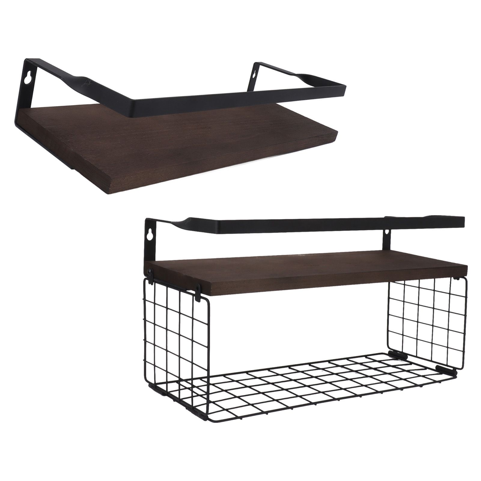 2 Set Wall Mounted Storage Shelves Bathroom Metal Wire Rustic Floating Shelf for Kitchen Office - Image 6