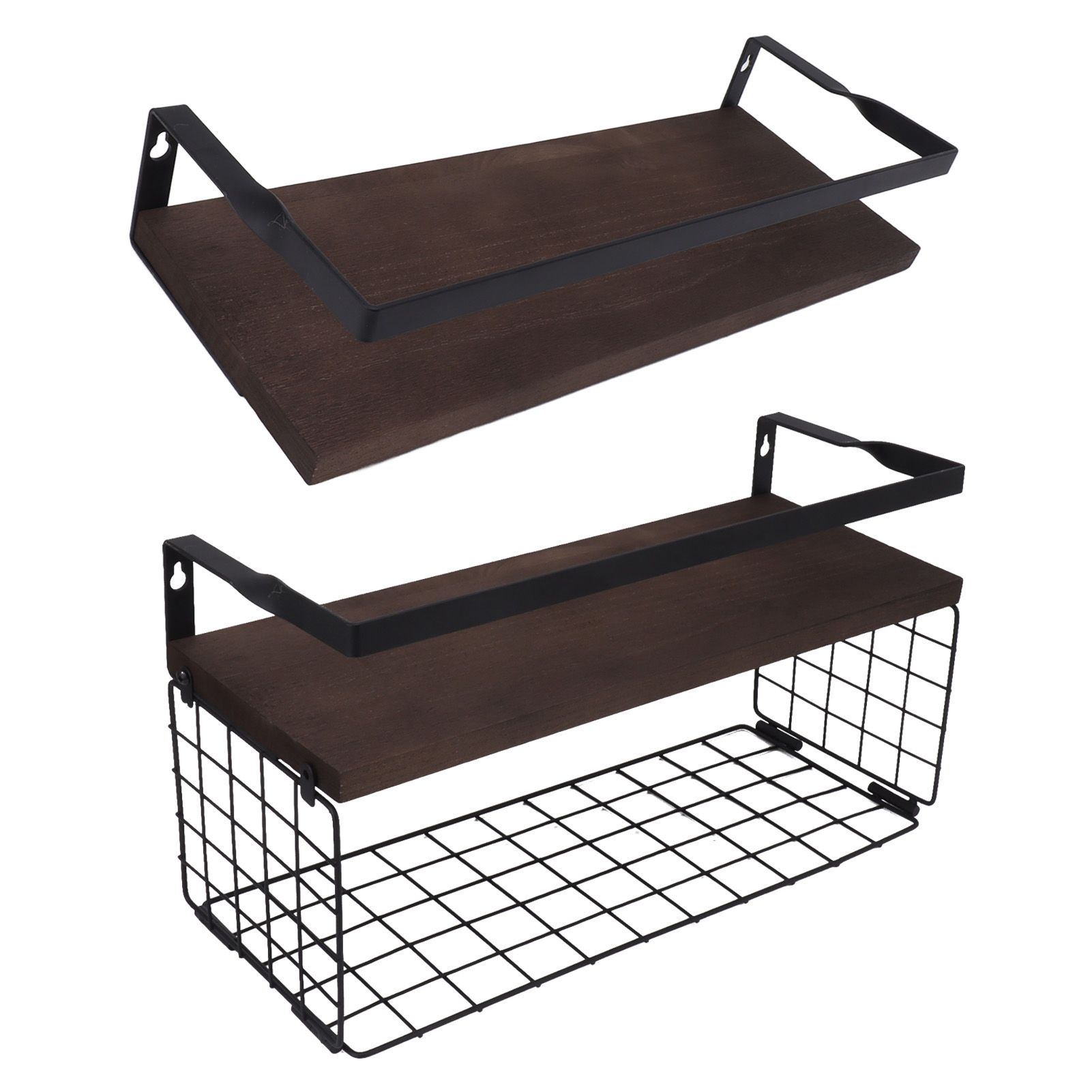 2 Set Wall Mounted Storage Shelves Bathroom Metal Wire Rustic Floating Shelf for Kitchen Office - Image 7