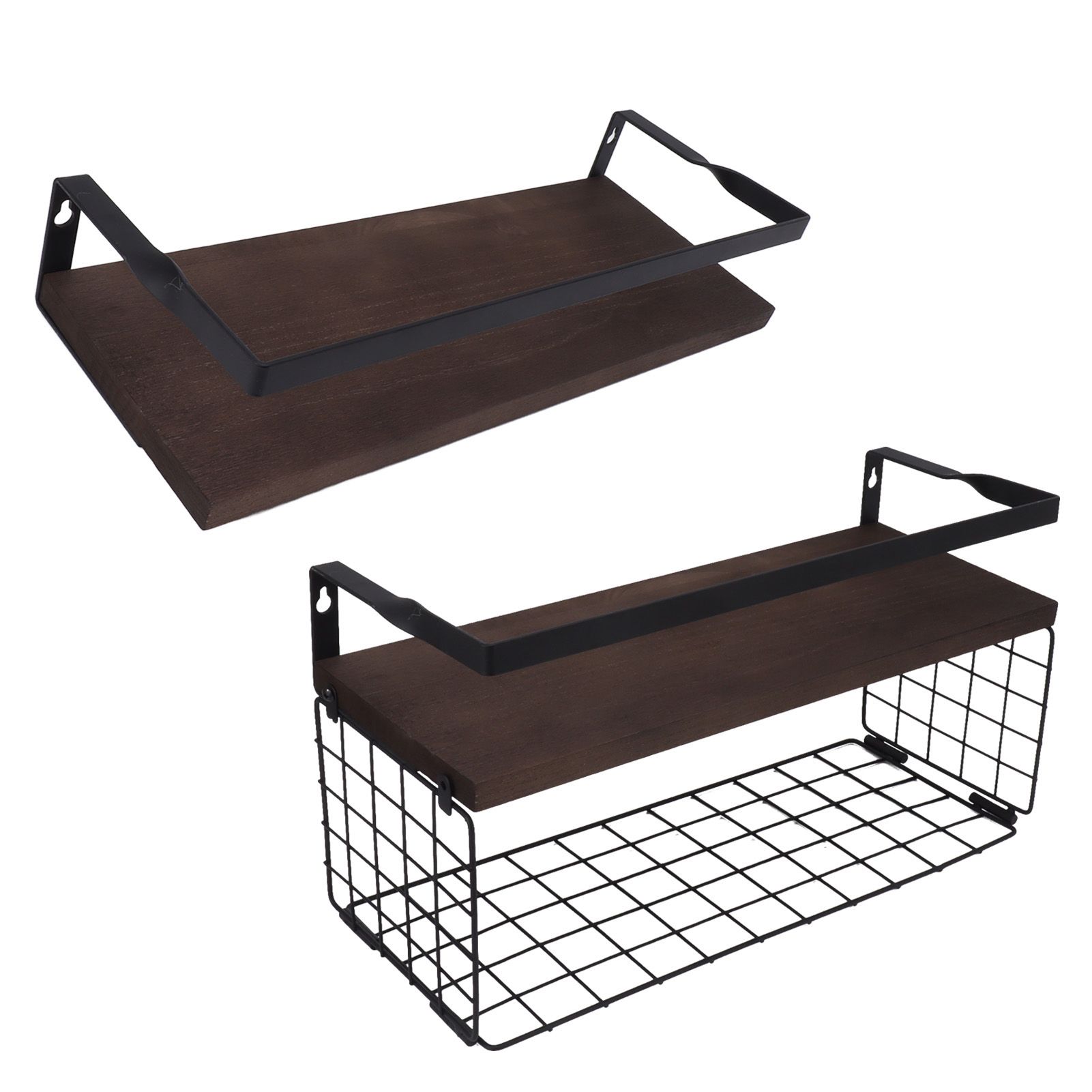 2 Set Wall Mounted Storage Shelves Bathroom Metal Wire Rustic Floating Shelf for Kitchen Office - Image 8