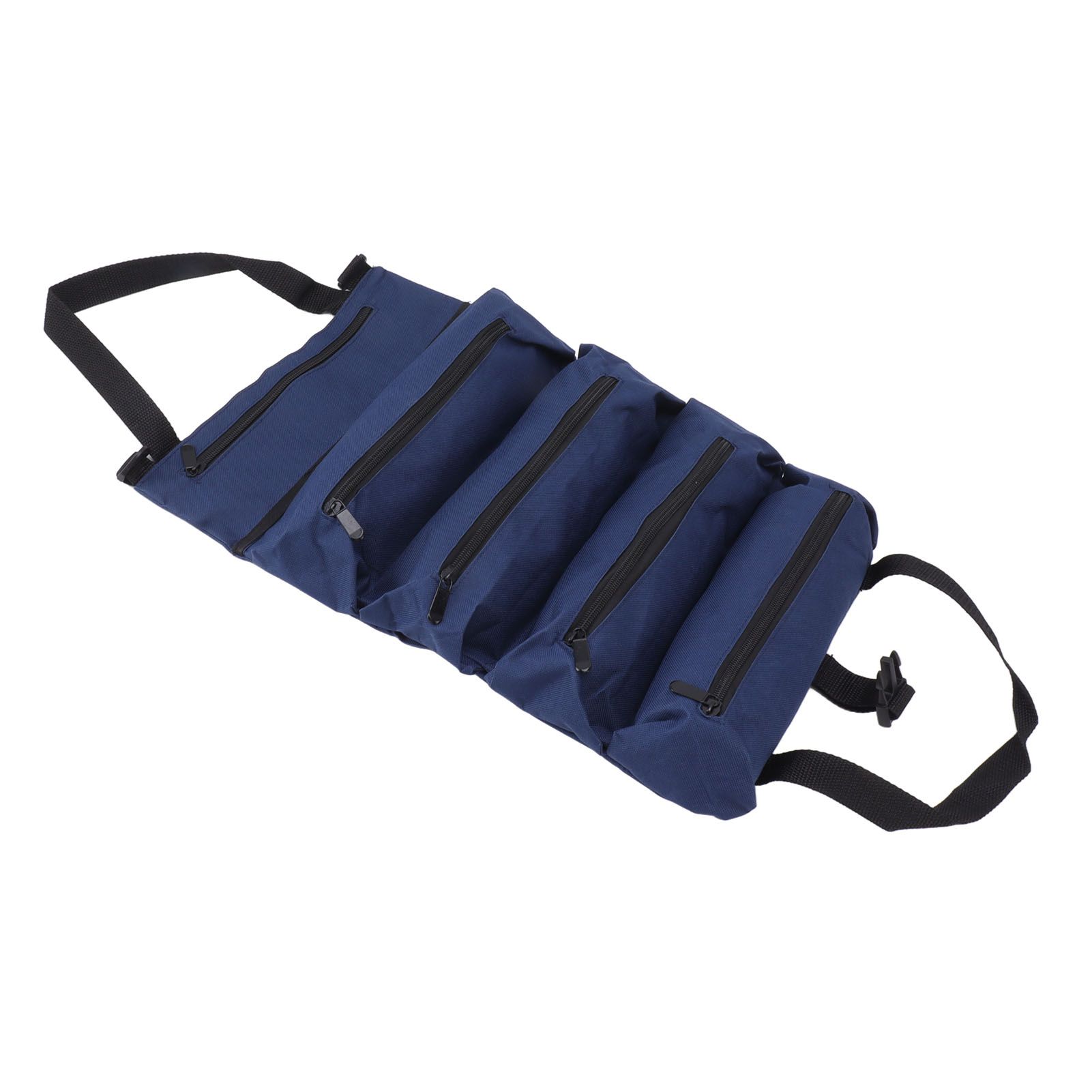 Roll Up Tool Bag 5 Zipper Pockets Portable Oxford Cloth Electricians Tool Bag for Carpenter Plumber Blue - Image 4