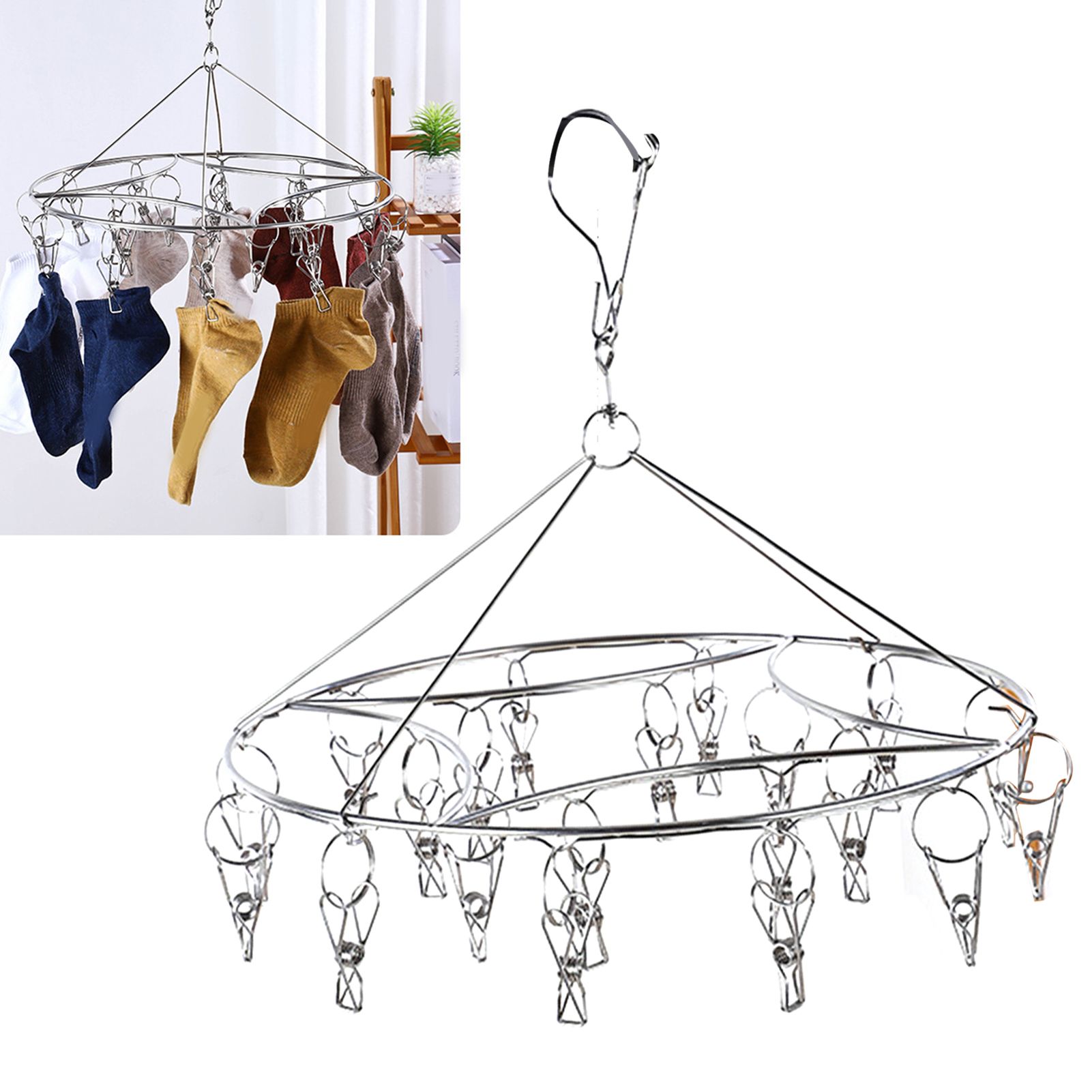 Clothes Drying Hanger Stainless Steel Multi Clip Laundry Drip Hanging Rack for Underwear Socks Hat Round - Image 5