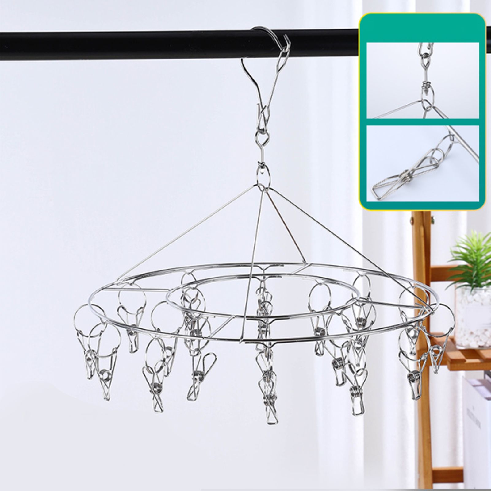 Clothes Drying Hanger Stainless Steel Multi Clip Laundry Drip Hanging Rack for Underwear Socks Hat Round - Image 7