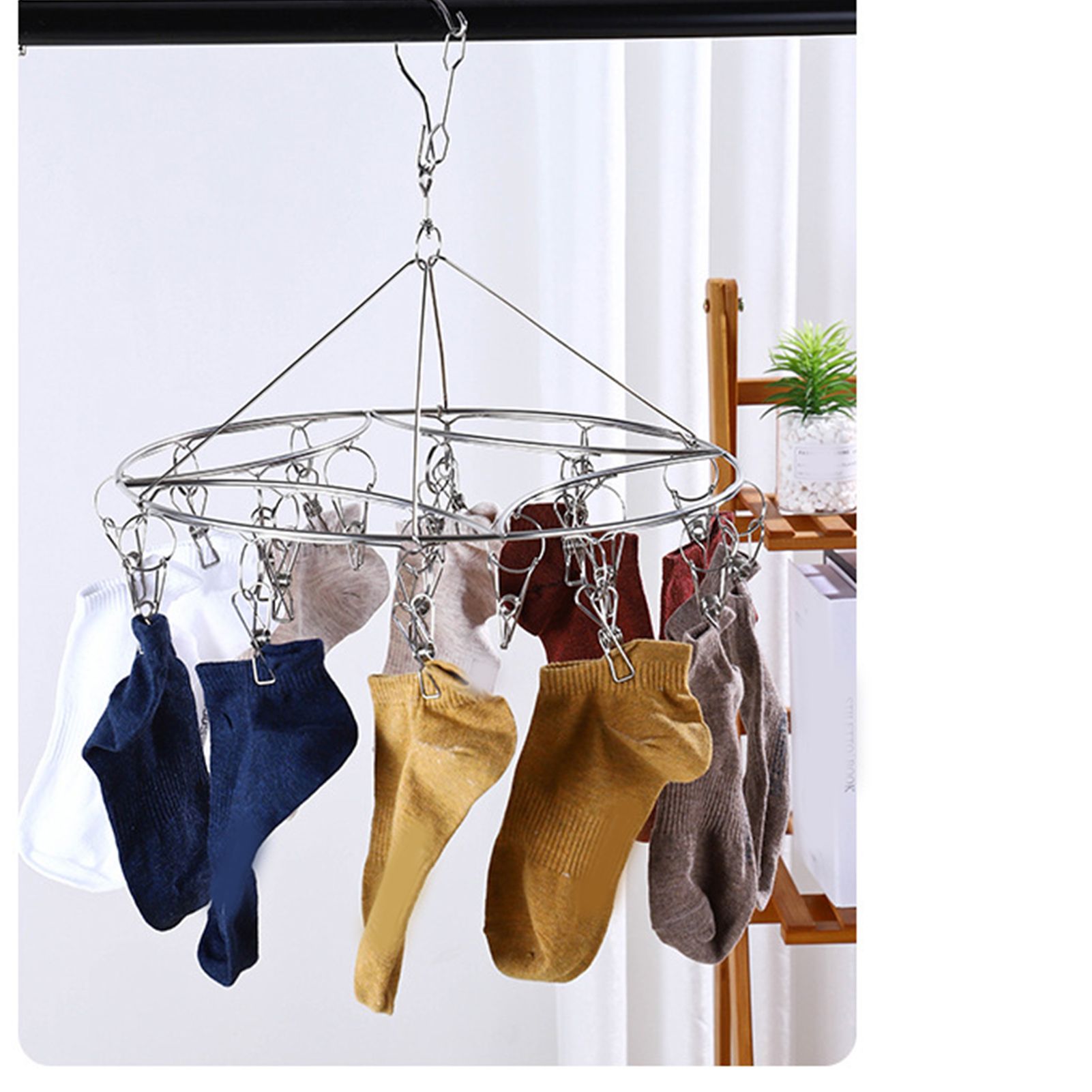 Clothes Drying Hanger Stainless Steel Multi Clip Laundry Drip Hanging Rack for Underwear Socks Hat Round - Image 8