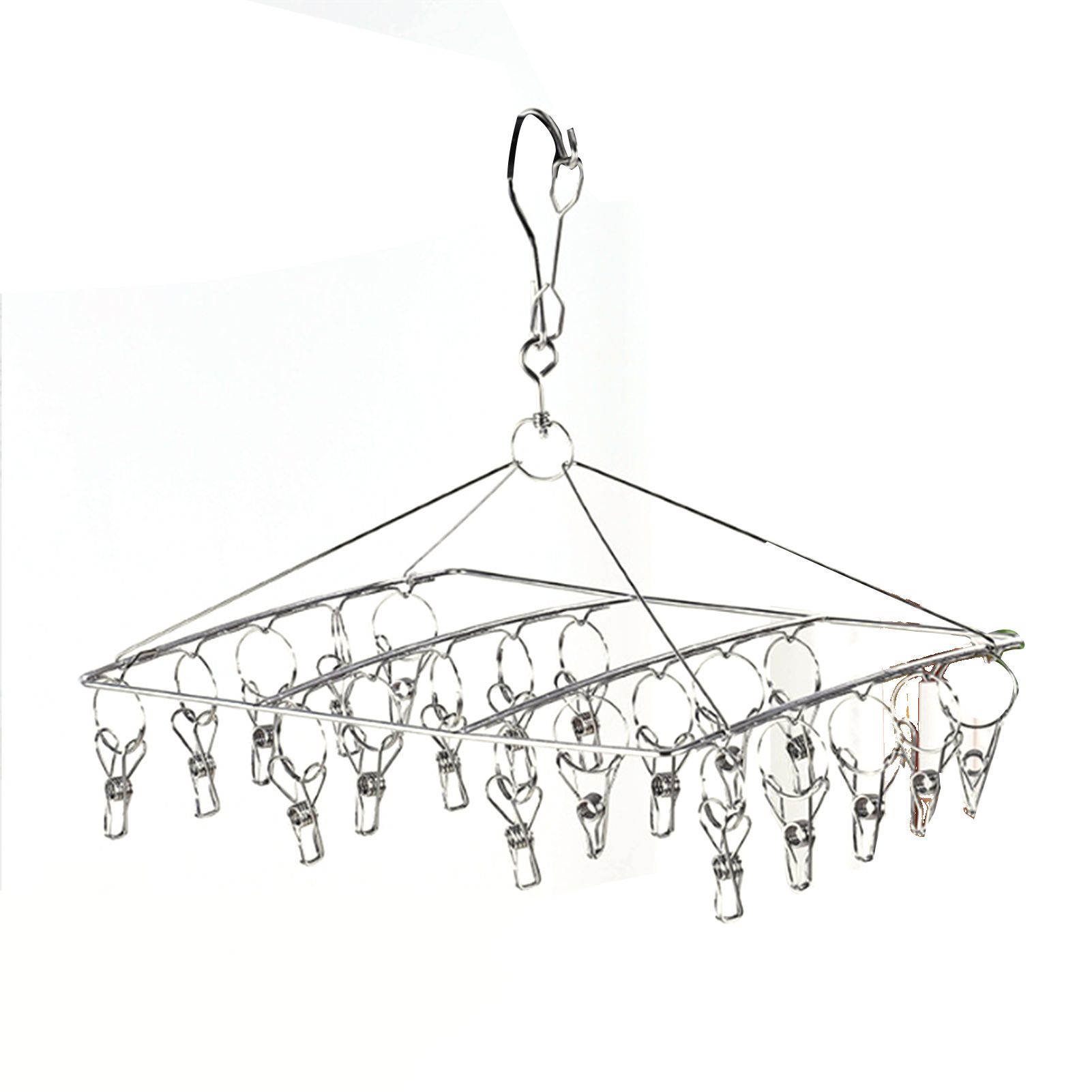 Clothes Drying Hanger Stainless Steel Multi Clip Laundry Drip Hanging Rack for Underwear Socks Hat Square - Image 1