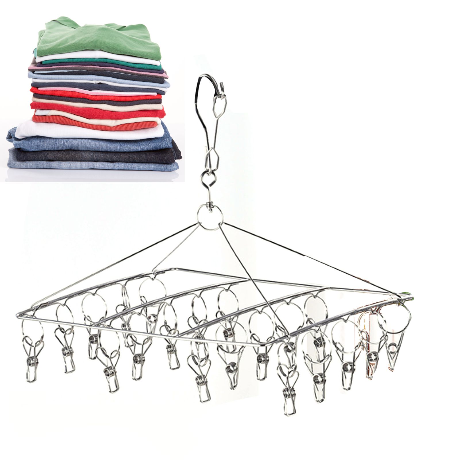 Clothes Drying Hanger Stainless Steel Multi Clip Laundry Drip Hanging Rack for Underwear Socks Hat Square - Image 5
