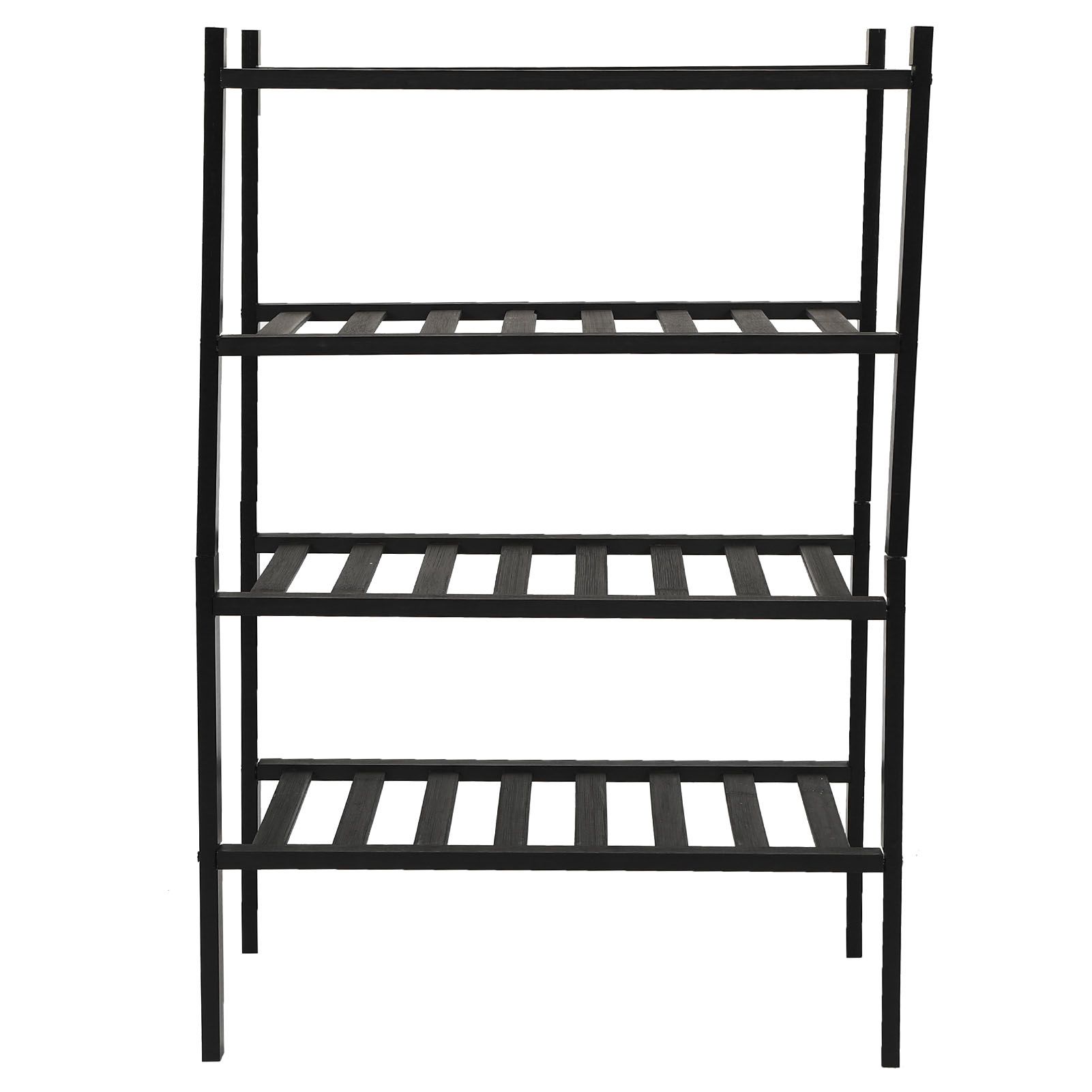 Bamboo Shoe Rack Stackable Shoe Shelf Storage Organizer for Closet Entryway Hallway Bathroom Living Room Black 4 Layer - Image 1
