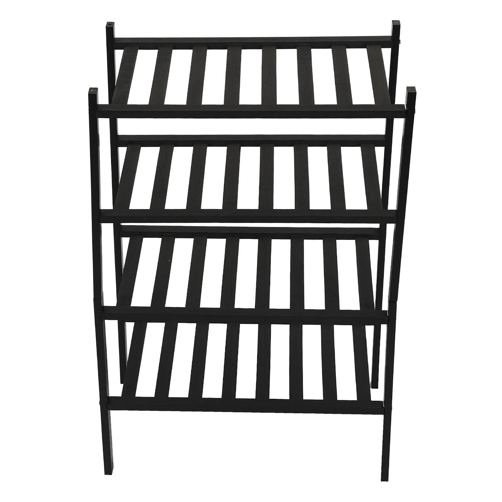 Bamboo Shoe Rack Stackable Shoe Shelf Storage Organizer for Closet Entryway Hallway Bathroom Living Room Black 4 Layer - Image 2
