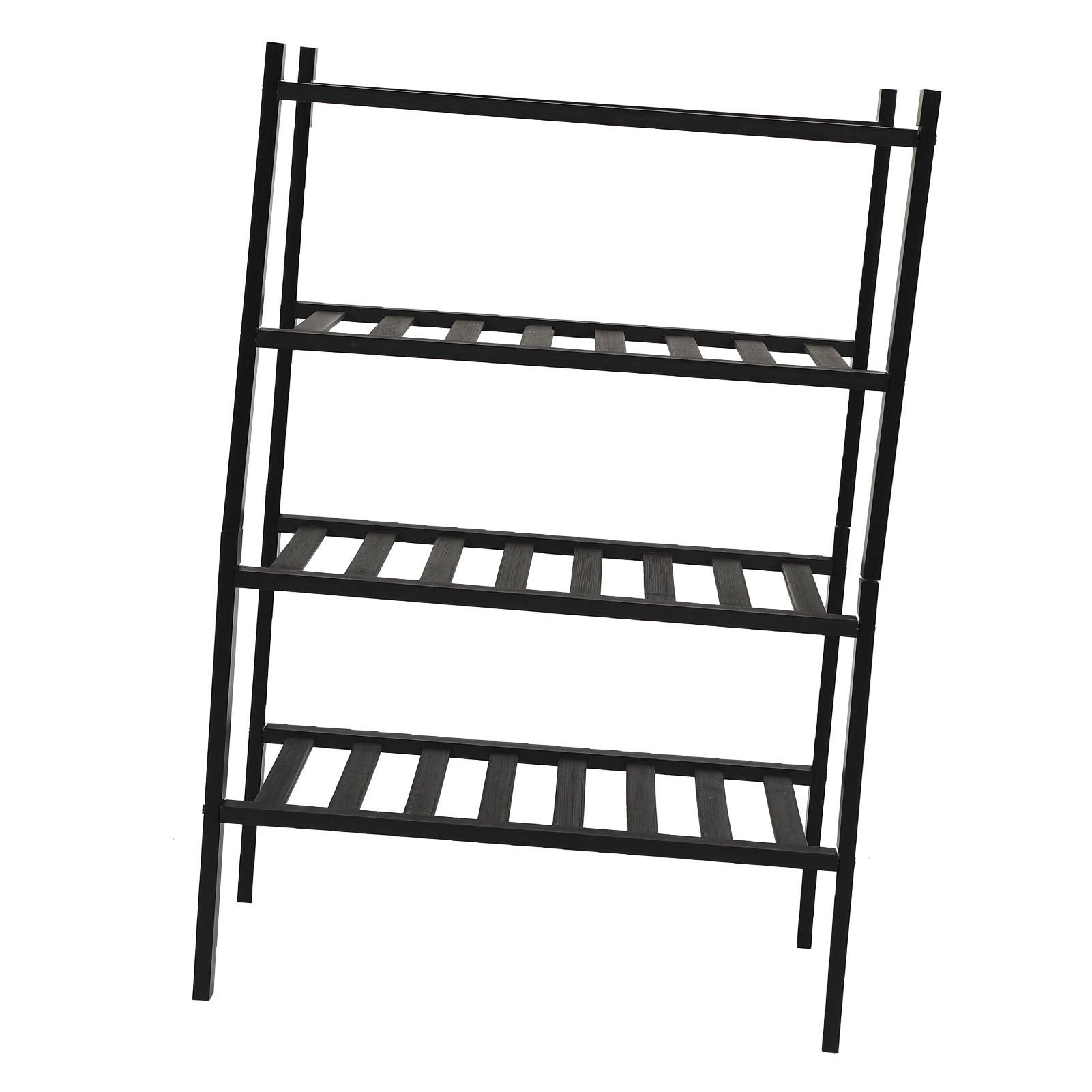Bamboo Shoe Rack Stackable Shoe Shelf Storage Organizer for Closet Entryway Hallway Bathroom Living Room Black 4 Layer - Image 3