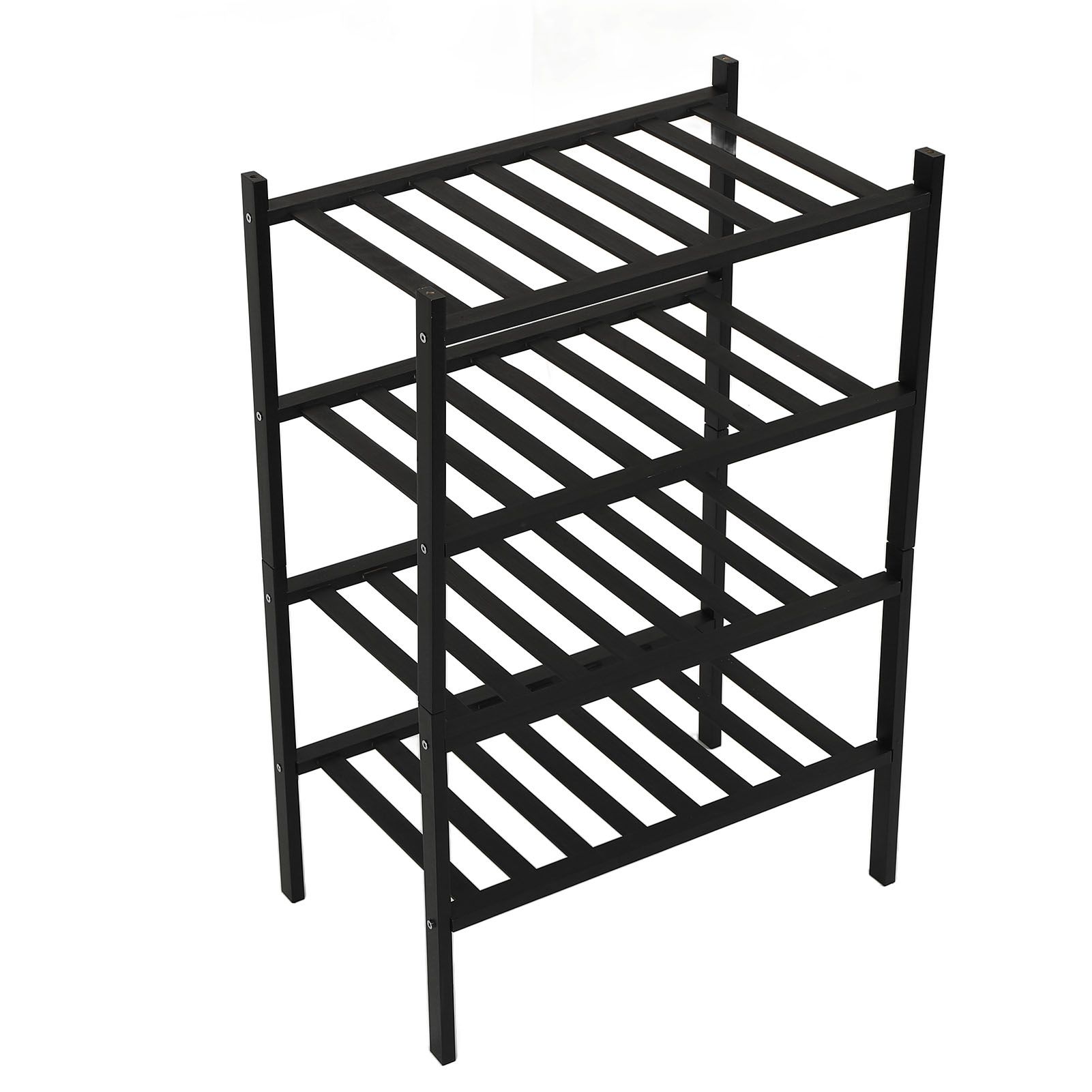 Bamboo Shoe Rack Stackable Shoe Shelf Storage Organizer for Closet Entryway Hallway Bathroom Living Room Black 4 Layer - Image 4