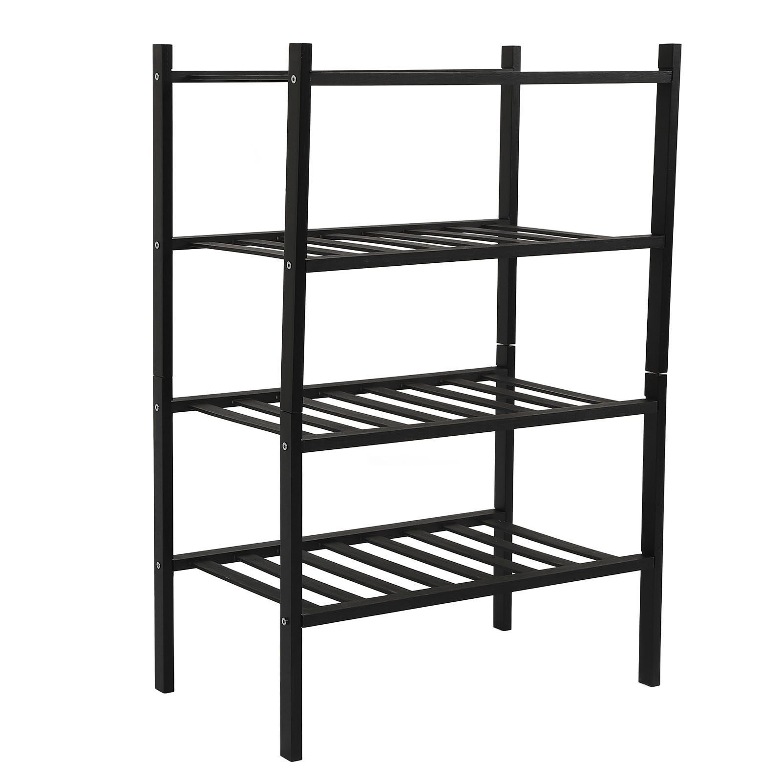 Bamboo Shoe Rack Stackable Shoe Shelf Storage Organizer for Closet Entryway Hallway Bathroom Living Room Black 4 Layer - Image 6