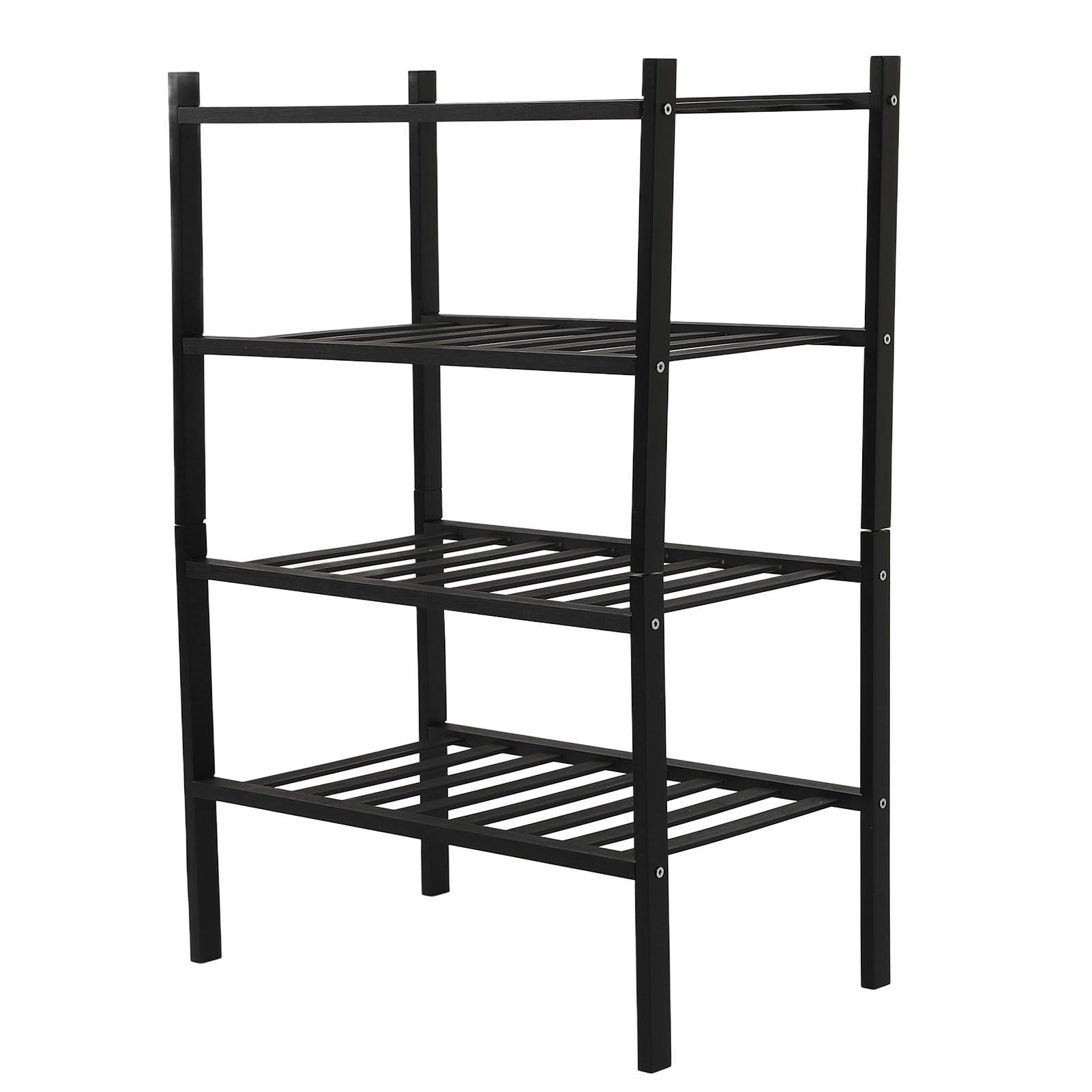 Bamboo Shoe Rack Stackable Shoe Shelf Storage Organizer for Closet Entryway Hallway Bathroom Living Room Black 4 Layer - Image 7