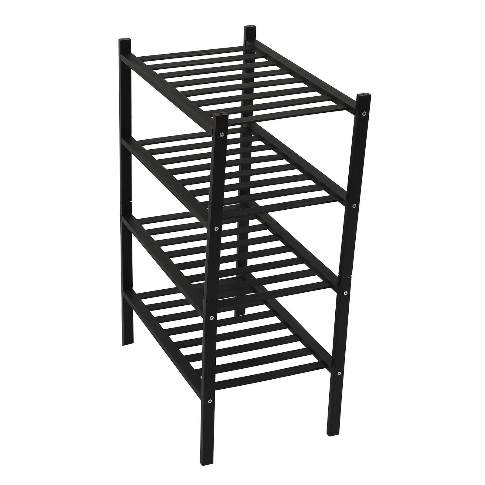 Bamboo Shoe Rack Stackable Shoe Shelf Storage Organizer for Closet Entryway Hallway Bathroom Living Room Black 4 Layer - Image 8