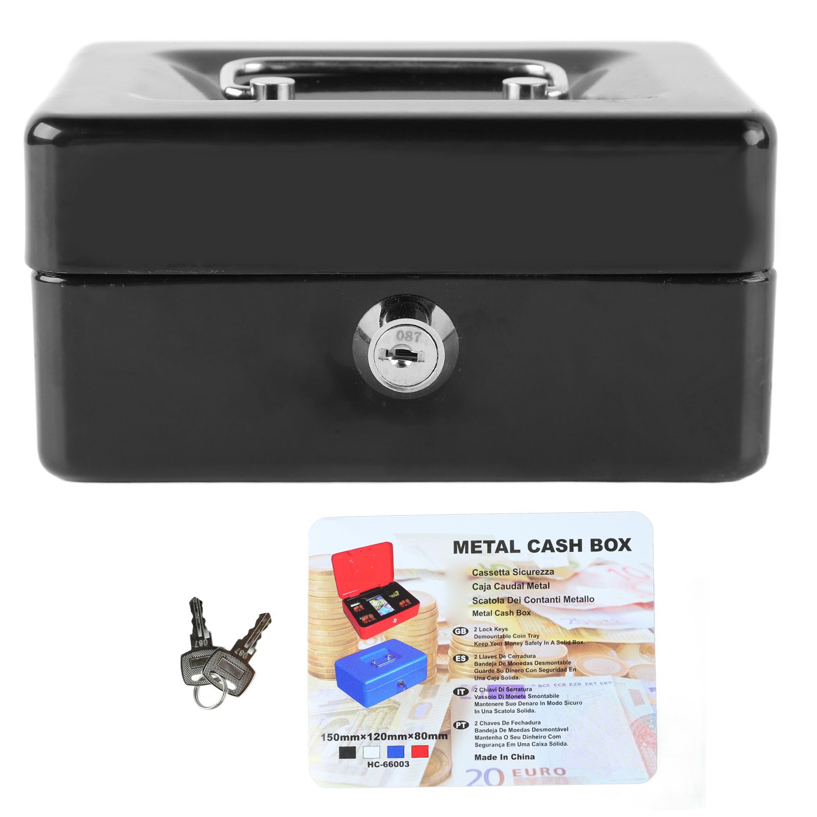 Metal Cash Box with Lock Safety Portable Small Metal Storage Box with 2 Keys for Money Document Home Car - Image 1