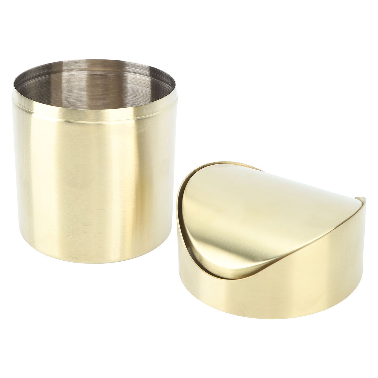 Desktop Trash Can 304 Stainless Steel Fingerprint Proof Compact Space Saving Mini Countertop Trash Can for Office Gold - Image 6