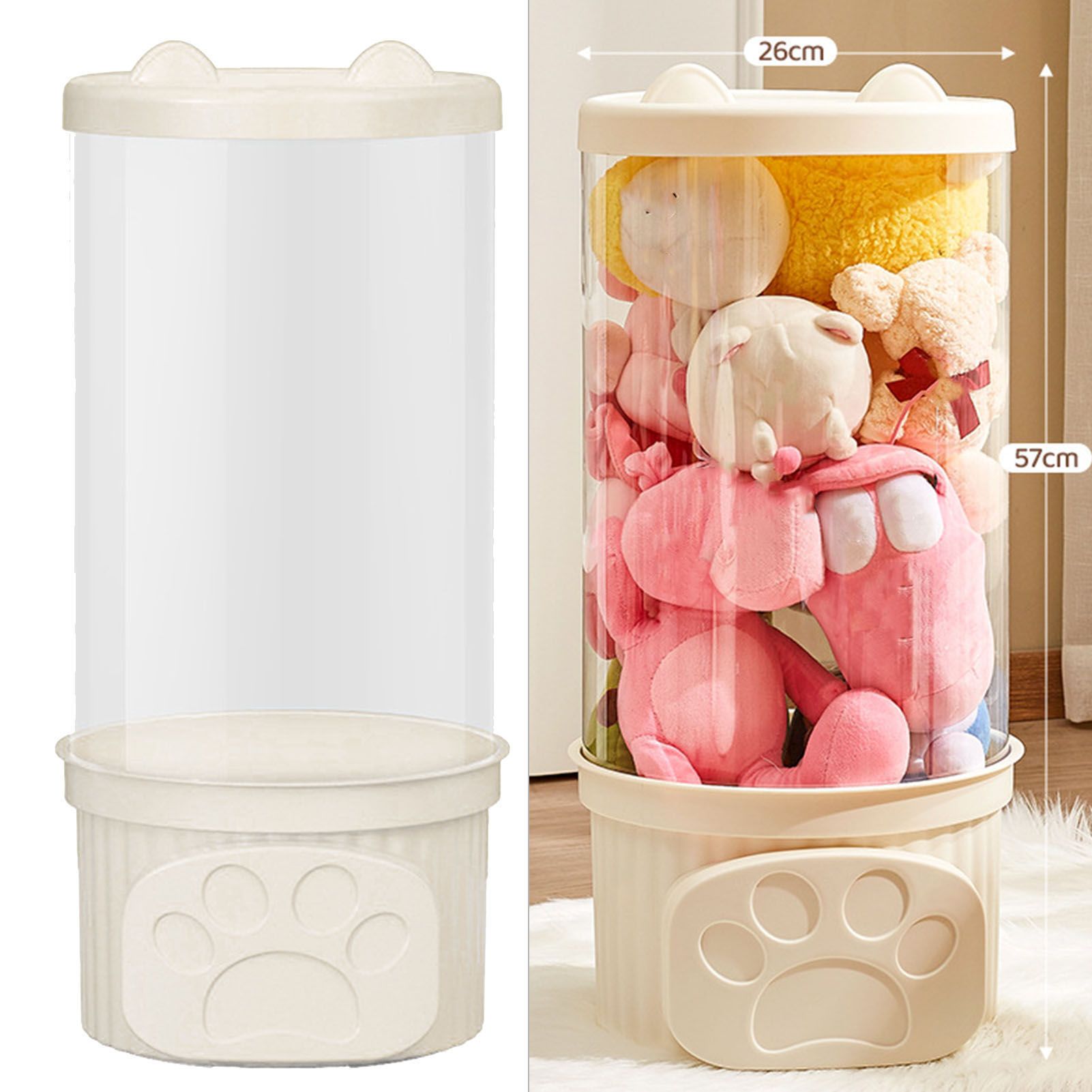 Toy Storage Container PET Transparent Cylinder Plush Toy Display Bucket with PP Lid for Home Organization White - Image 6