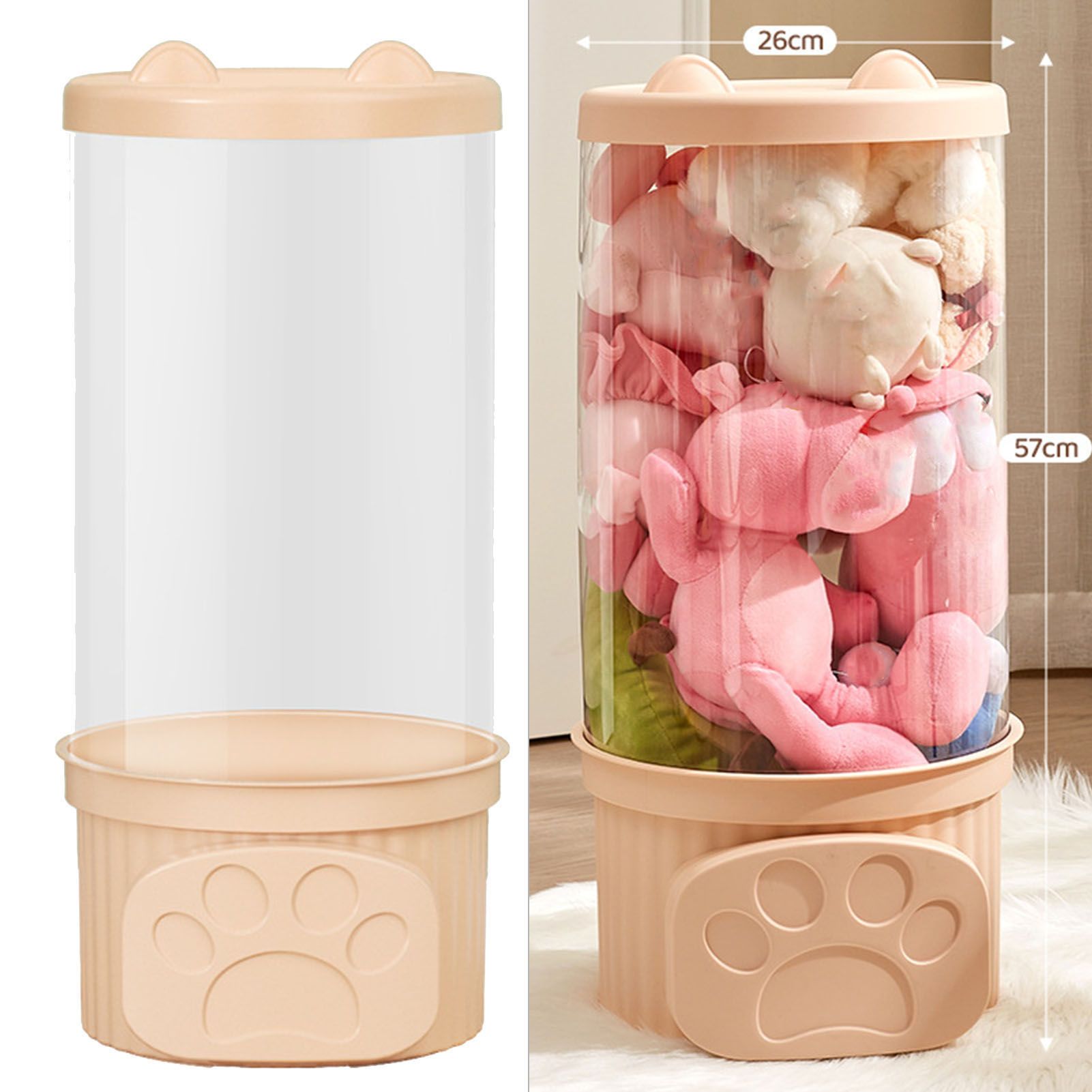 Toy Storage Container PET Transparent Cylinder Plush Toy Display Bucket with PP Lid for Home Organization Pink - Image 5