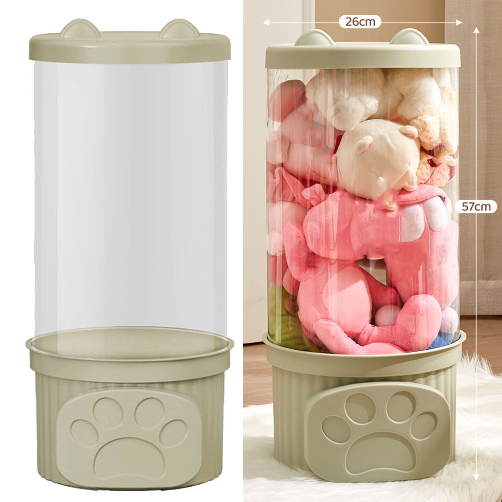 Toy Storage Container PET Transparent Cylinder Plush Toy Display Bucket with PP Lid for Home Organization Green - Image 6
