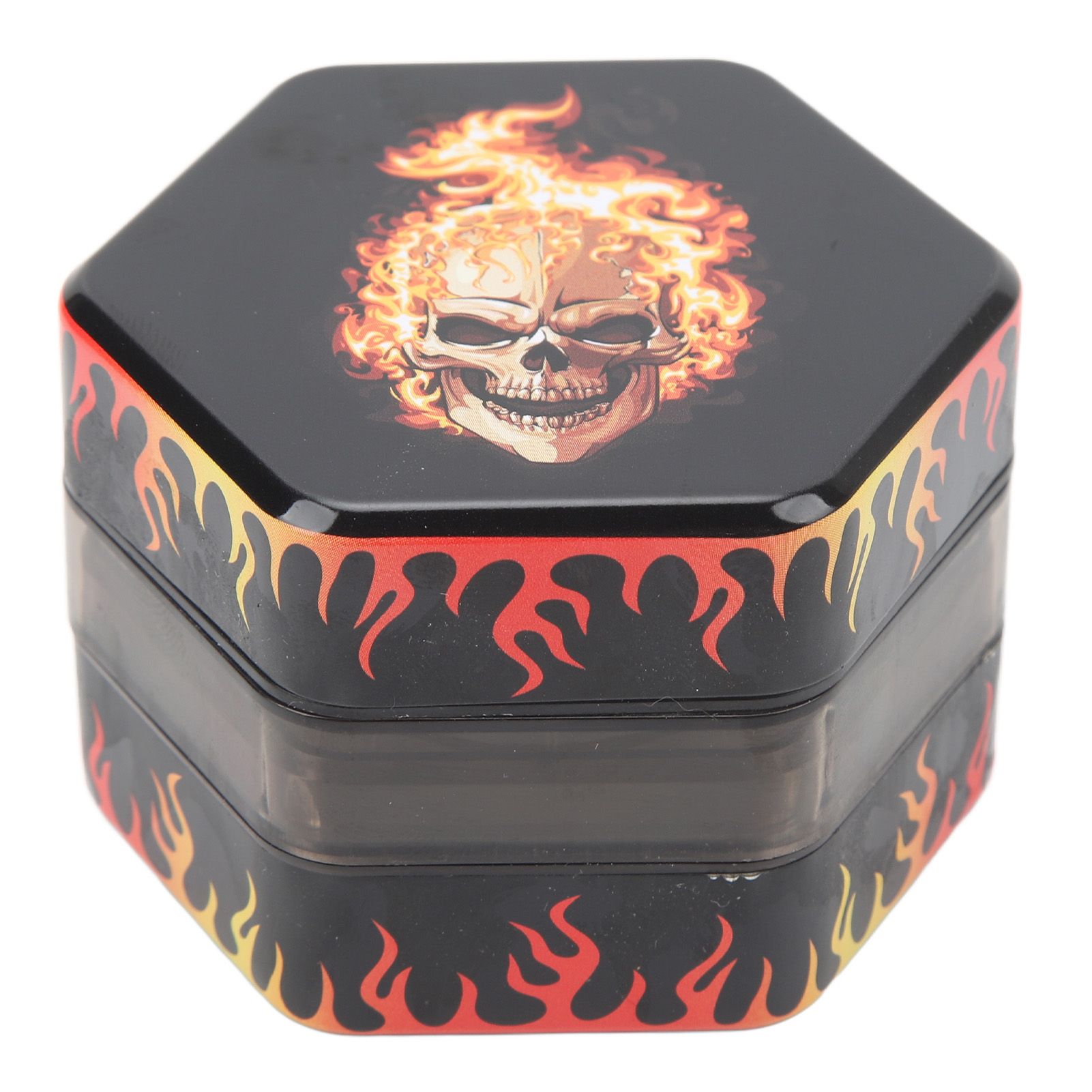 Herb Grinder Hex Shape 50mm 3 Layers Spice Mill Zinc Alloy Manual Tobacco Cigarette Crusher Flame Skull - Image 1