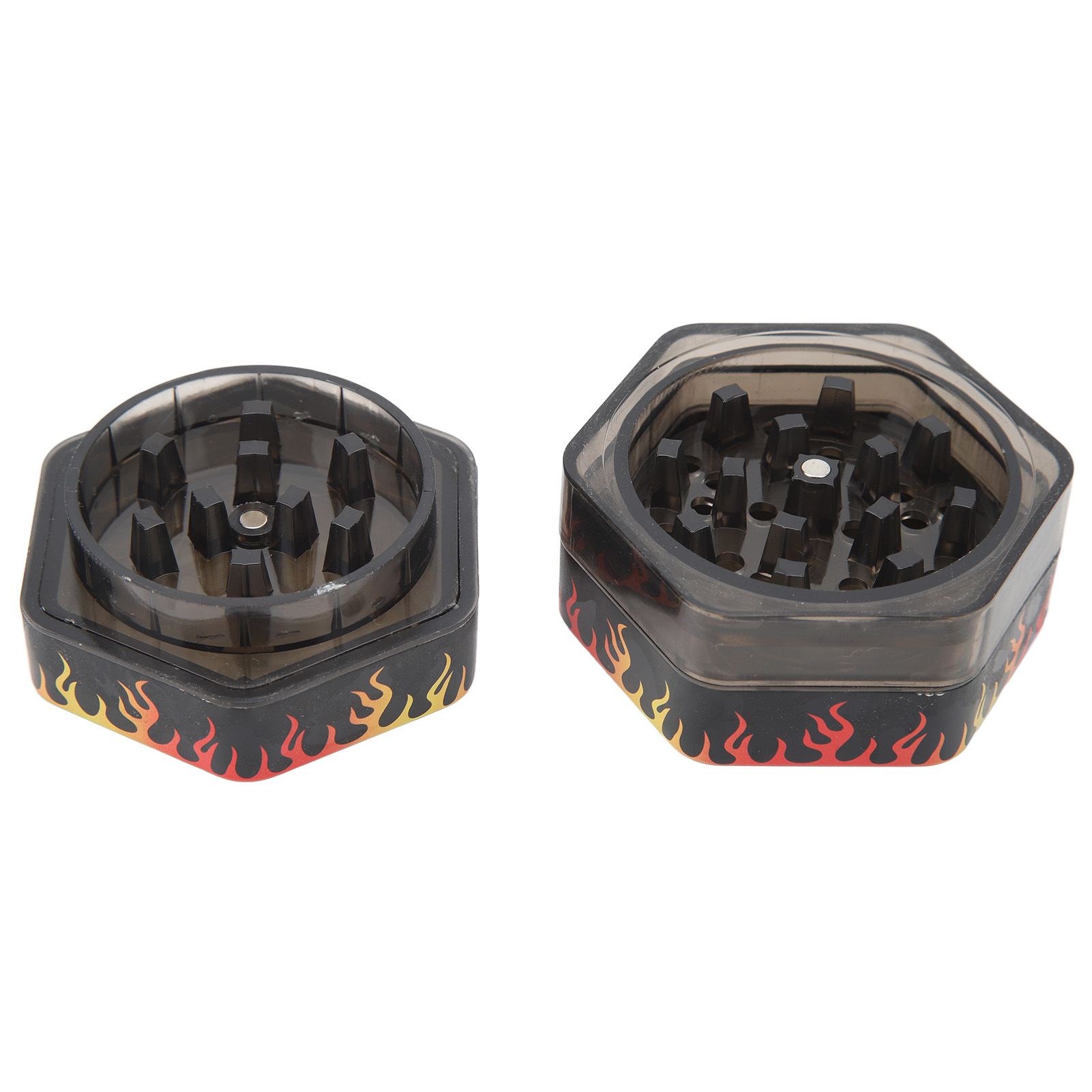 Herb Grinder Hex Shape 50mm 3 Layers Spice Mill Zinc Alloy Manual Tobacco Cigarette Crusher Flame Skull - Image 2