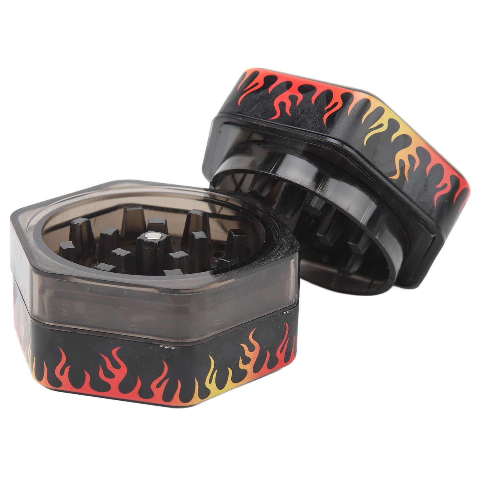 Herb Grinder Hex Shape 50mm 3 Layers Spice Mill Zinc Alloy Manual Tobacco Cigarette Crusher Flame Skull - Image 3