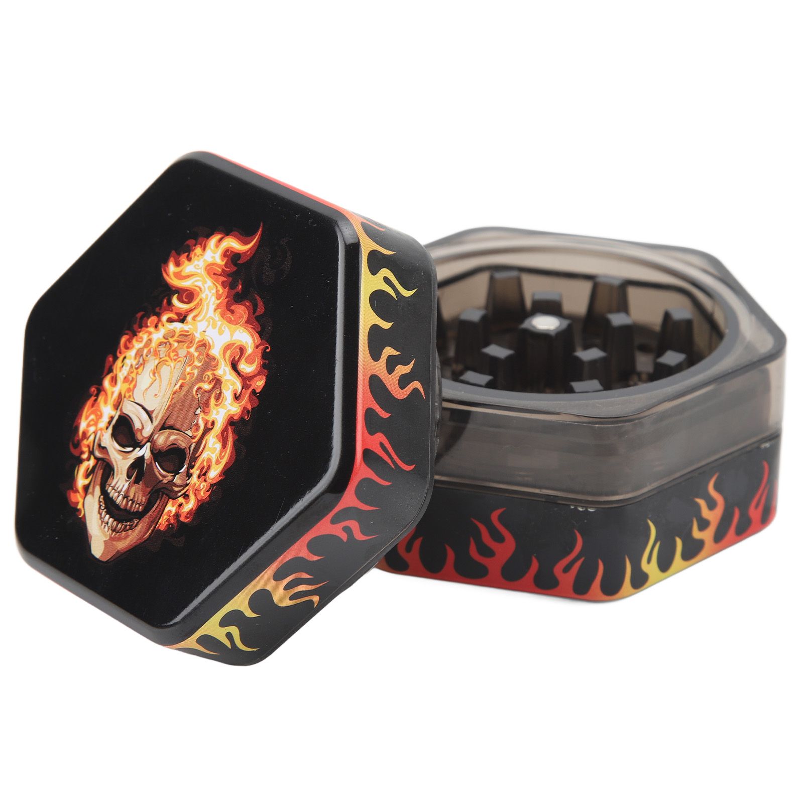 Herb Grinder Hex Shape 50mm 3 Layers Spice Mill Zinc Alloy Manual Tobacco Cigarette Crusher Flame Skull - Image 4