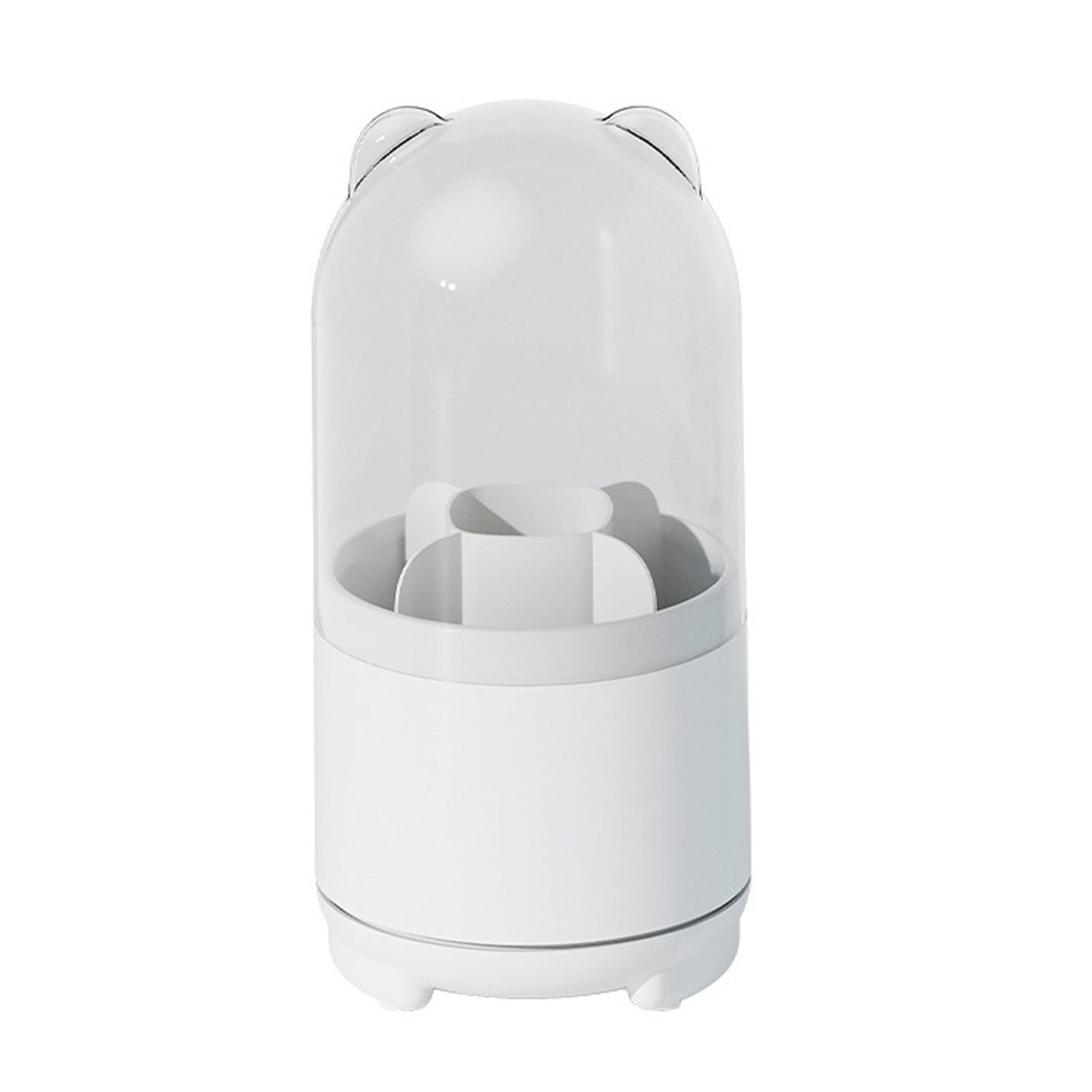 Makeup Brush Storage Container 360 Degree Rotating Dust Prevention Transparent Lid Large Capacity Makeup Brush Holder White - Image 1