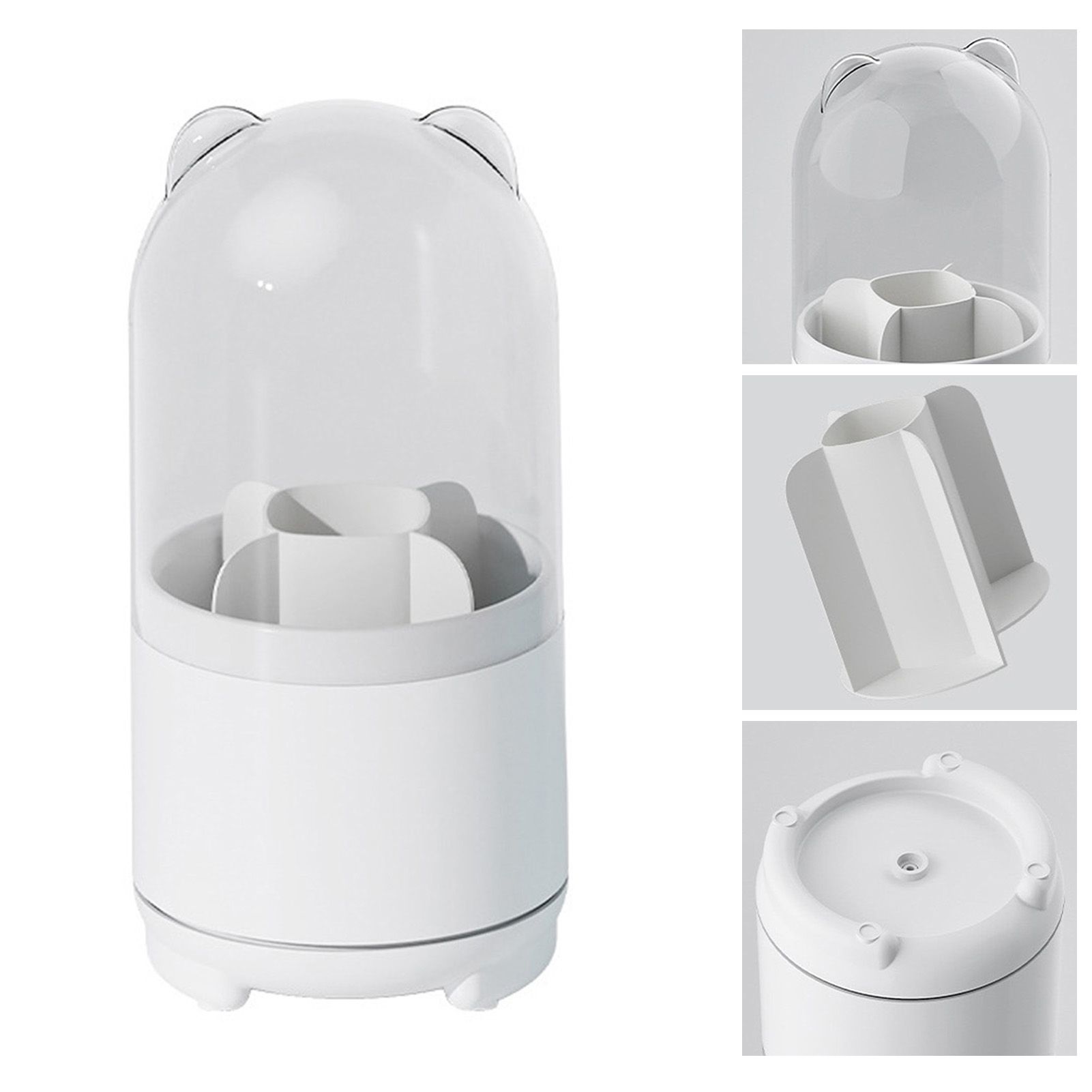 Makeup Brush Storage Container 360 Degree Rotating Dust Prevention Transparent Lid Large Capacity Makeup Brush Holder White - Image 4