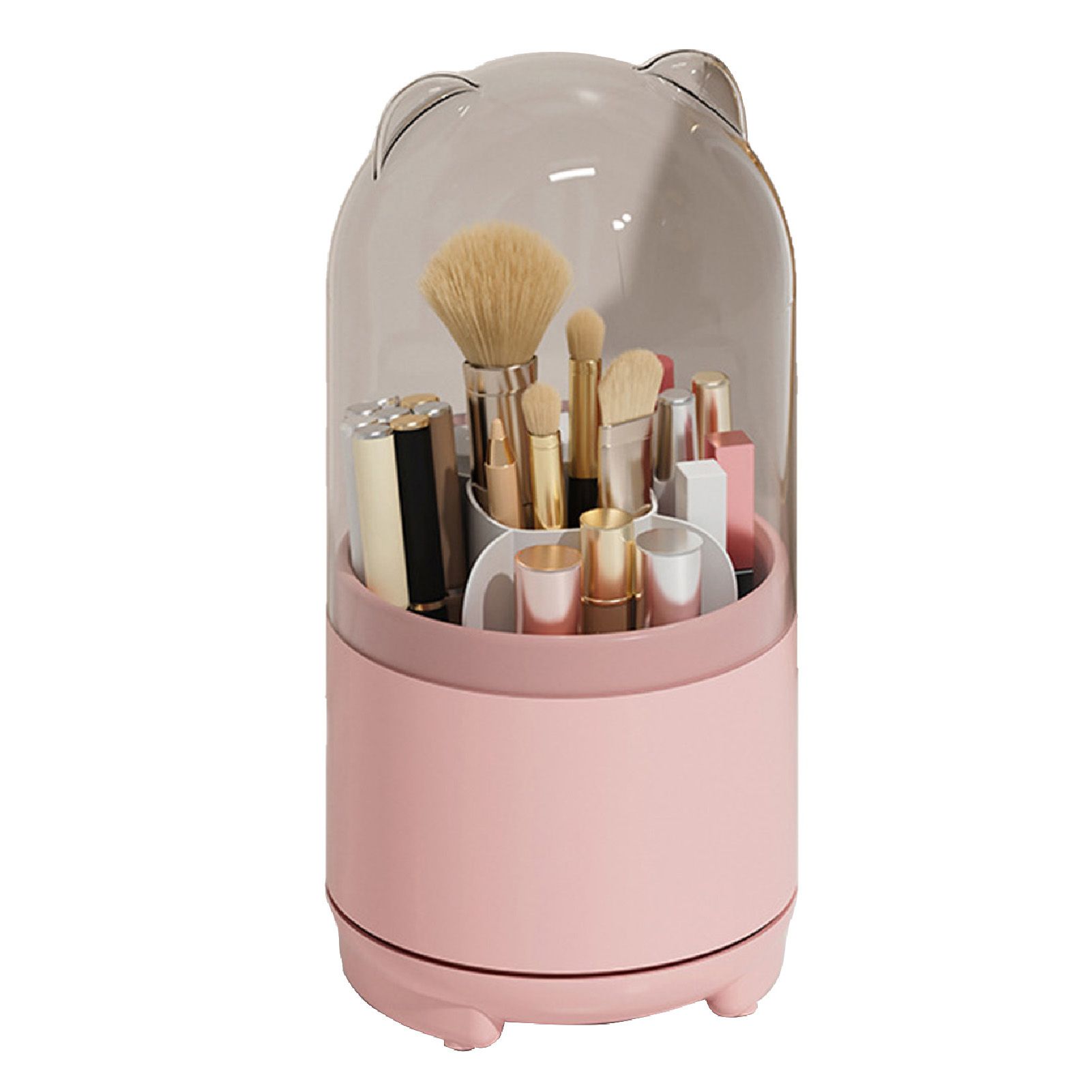 Makeup Brush Storage Container 360 Degree Rotating Dust Prevention Transparent Lid Large Capacity Makeup Brush Holder Pink - Image 2
