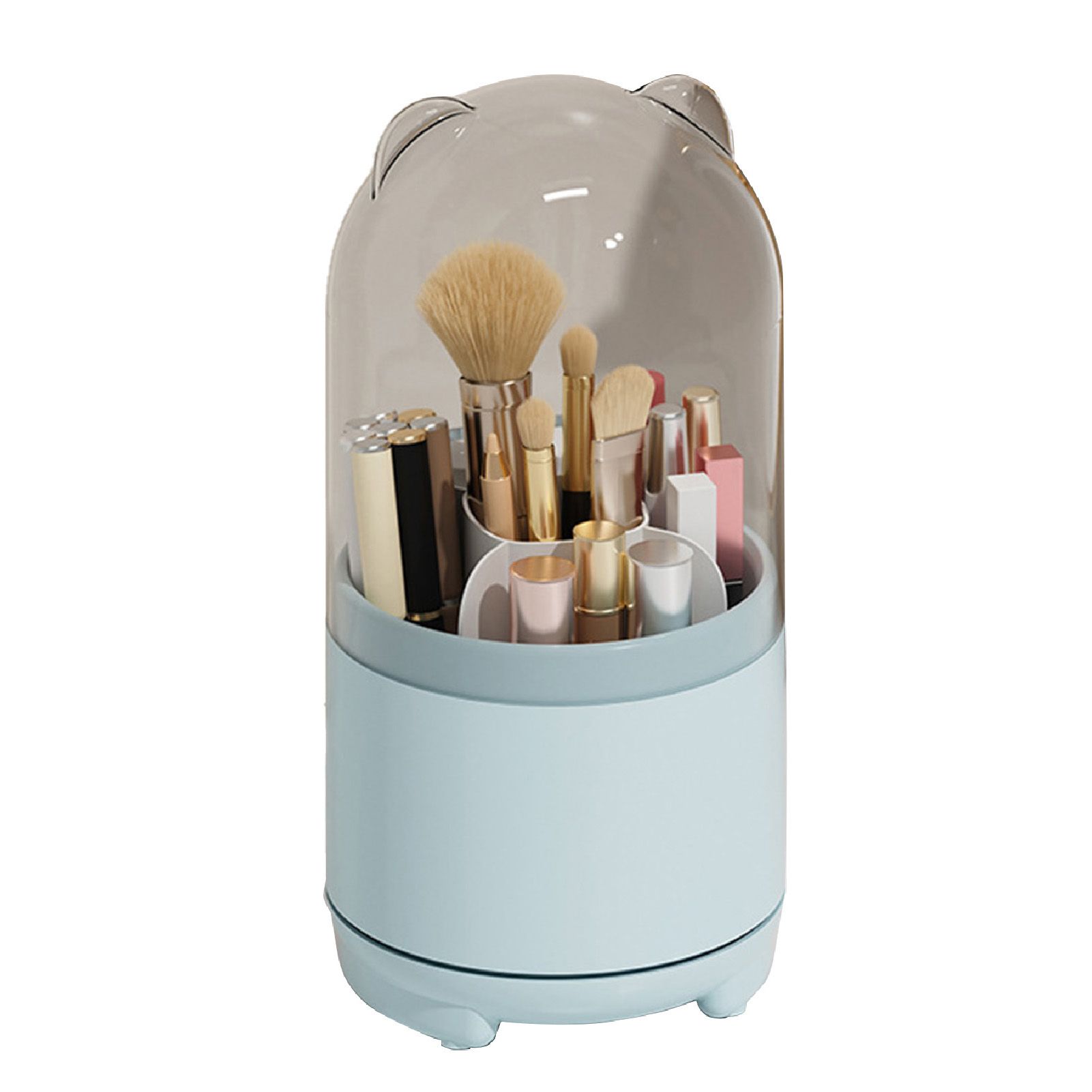 Makeup Brush Storage Container 360 Degree Rotating Dust Prevention Transparent Lid Large Capacity Makeup Brush Holder Blue - Image 2