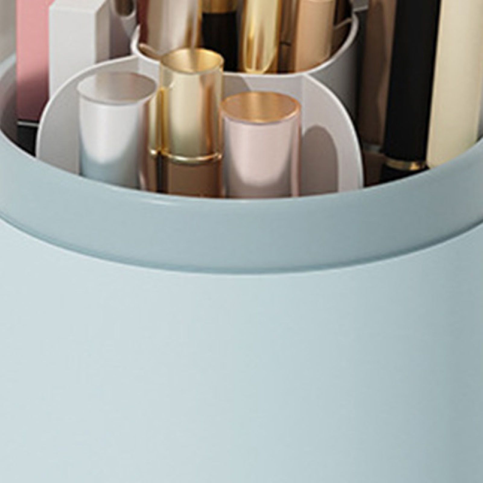 Makeup Brush Storage Container 360 Degree Rotating Dust Prevention Transparent Lid Large Capacity Makeup Brush Holder Blue - Image 8