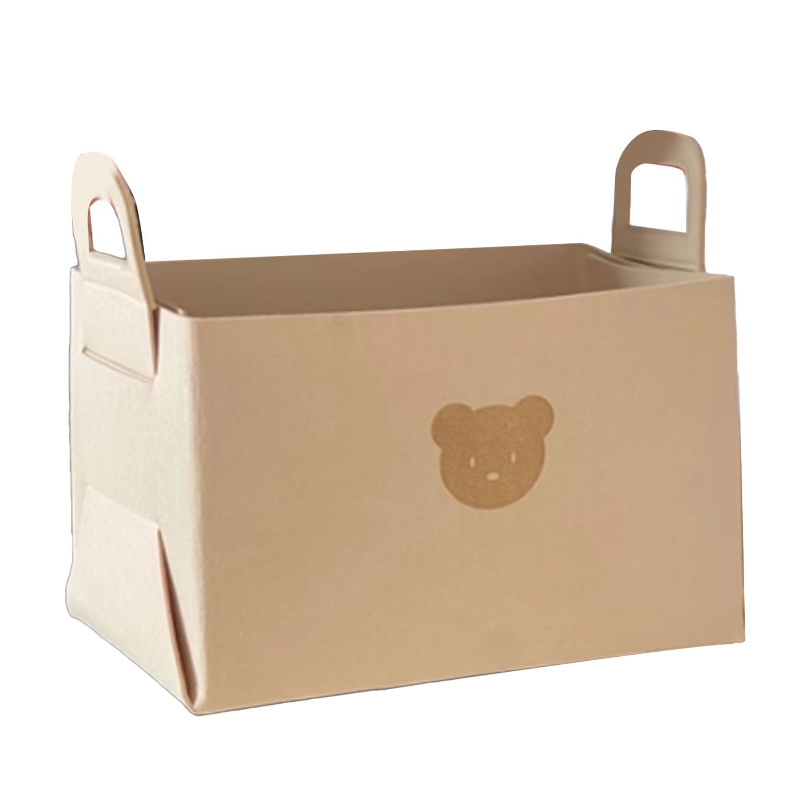 Felt Storage Basket with Handles Foldable Laundry Snacks Toys Clothes Bin for Home Desktop Bear Pattern Beige - Image 1