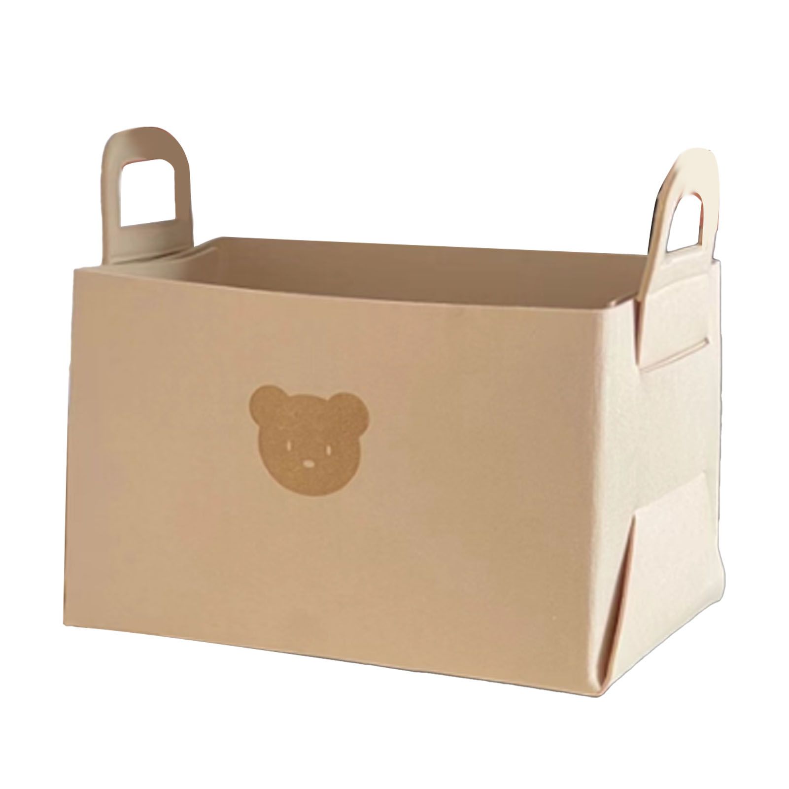 Felt Storage Basket with Handles Foldable Laundry Snacks Toys Clothes Bin for Home Desktop Bear Pattern Beige - Image 2