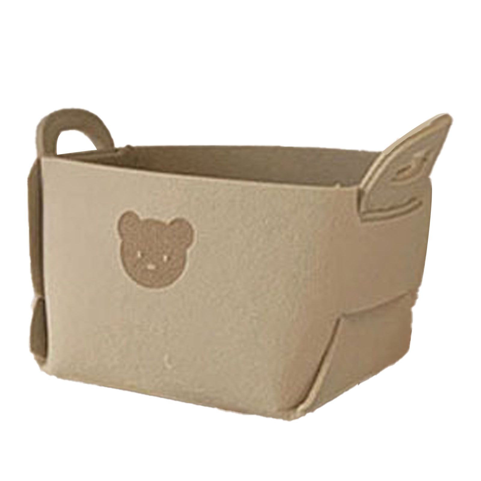 Felt Storage Basket with Handles Foldable Laundry Snacks Toys Clothes Bin for Home Desktop Bear Pattern Beige - Image 3