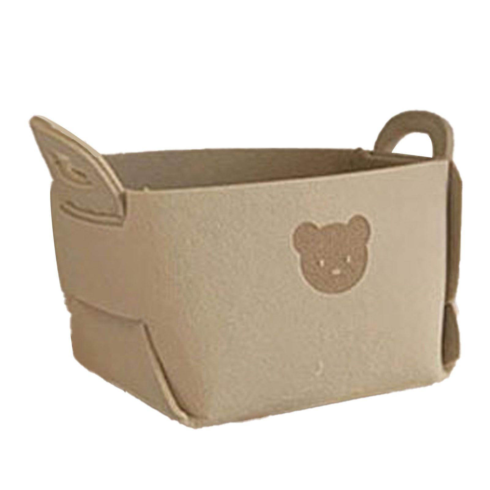 Felt Storage Basket with Handles Foldable Laundry Snacks Toys Clothes Bin for Home Desktop Bear Pattern Beige - Image 4