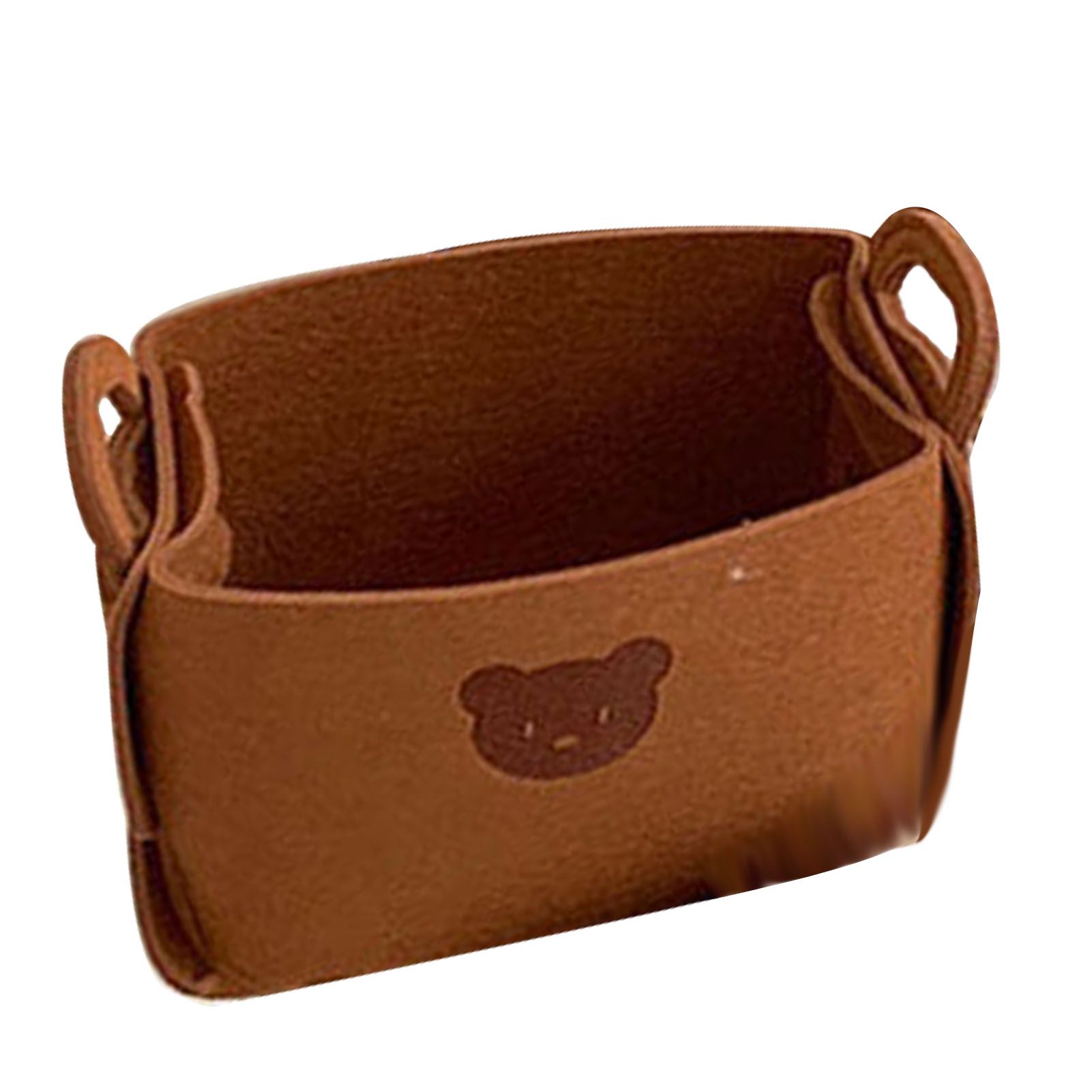 Felt Storage Basket with Handles Foldable Laundry Snacks Toys Clothes Bin for Home Desktop Bear Pattern Reddish Brown - Image 1