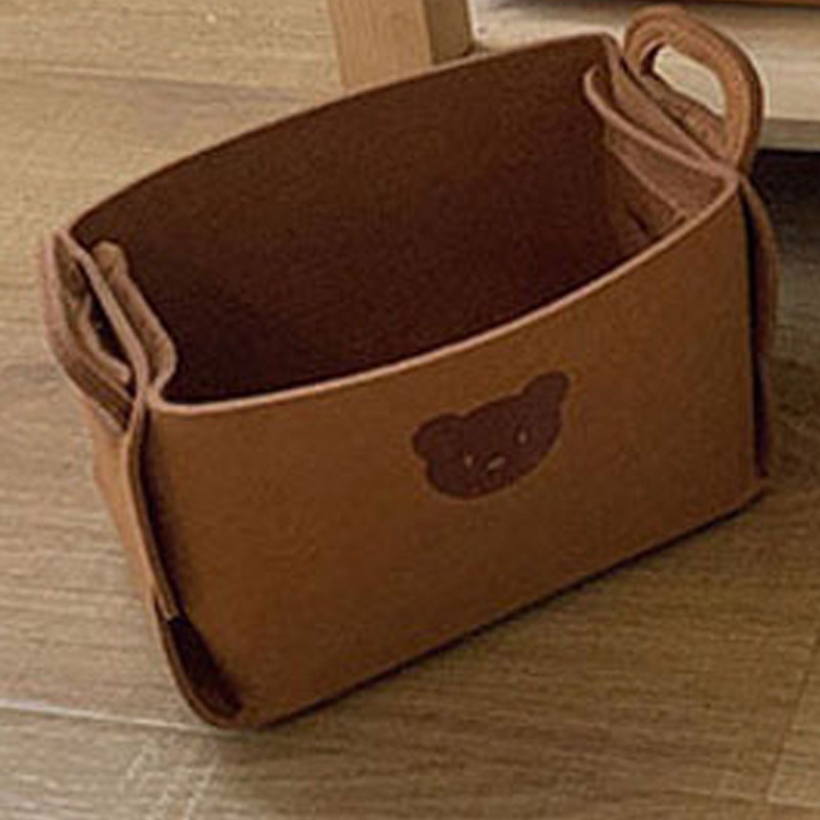 Felt Storage Basket with Handles Foldable Laundry Snacks Toys Clothes Bin for Home Desktop Bear Pattern Reddish Brown - Image 5