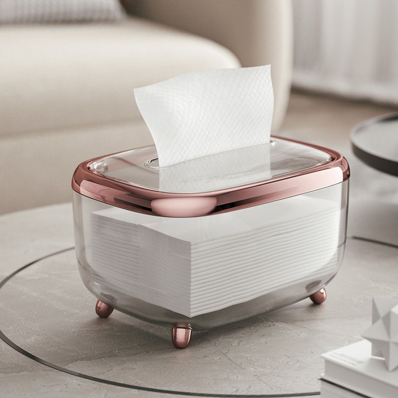 Tissue Box Transparent Napkin Box Simple Creative Storage Box Fixed Lid Paper Organizer Rose Gold - Image 5