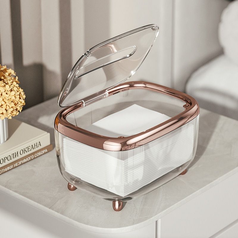 Tissue Box Transparent Napkin Box Simple Creative Storage Box Fixed Lid Paper Organizer Rose Gold - Image 6