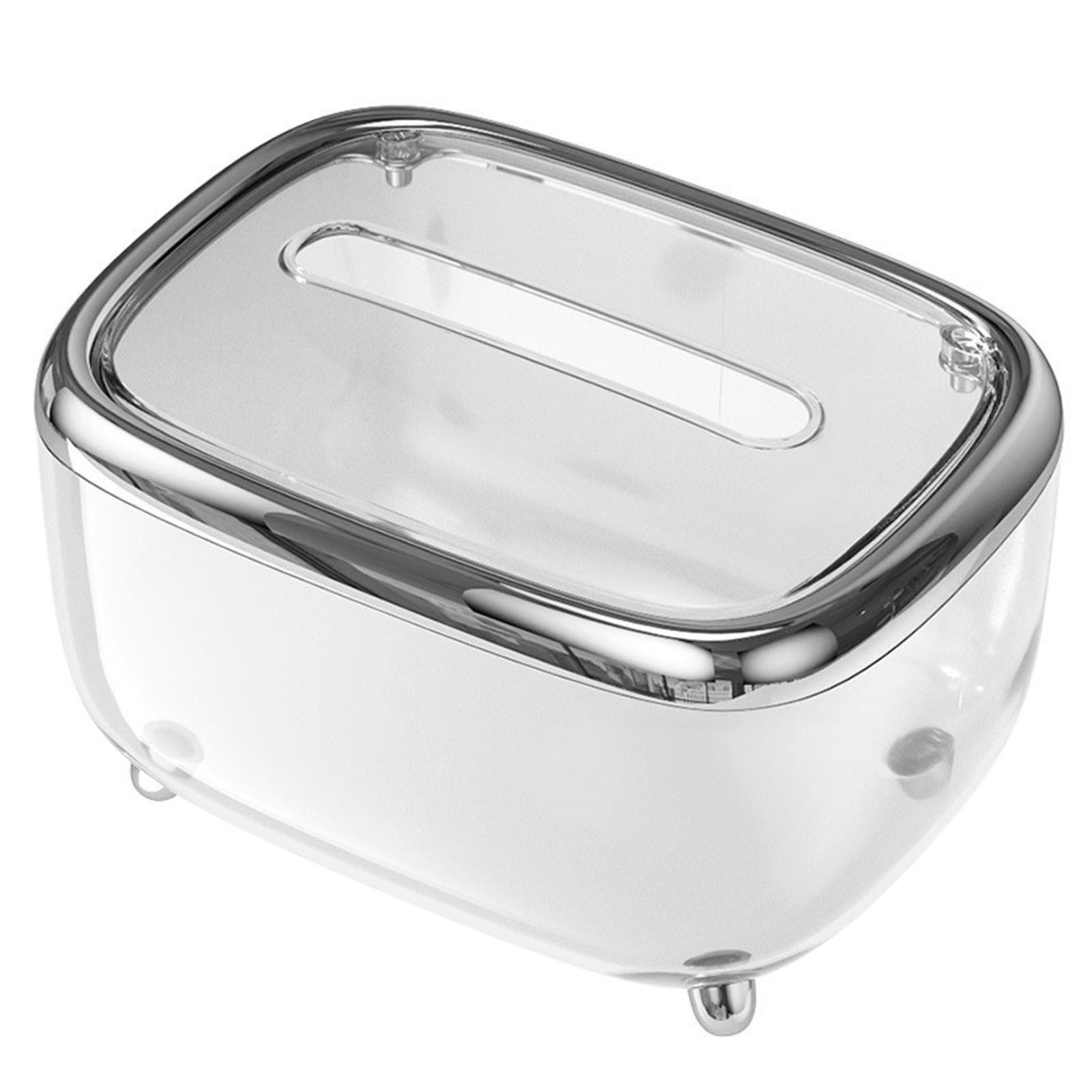 Tissue Box Transparent Napkin Box Simple Creative Storage Box Fixed Lid Paper Organizer Sliver - Image 1