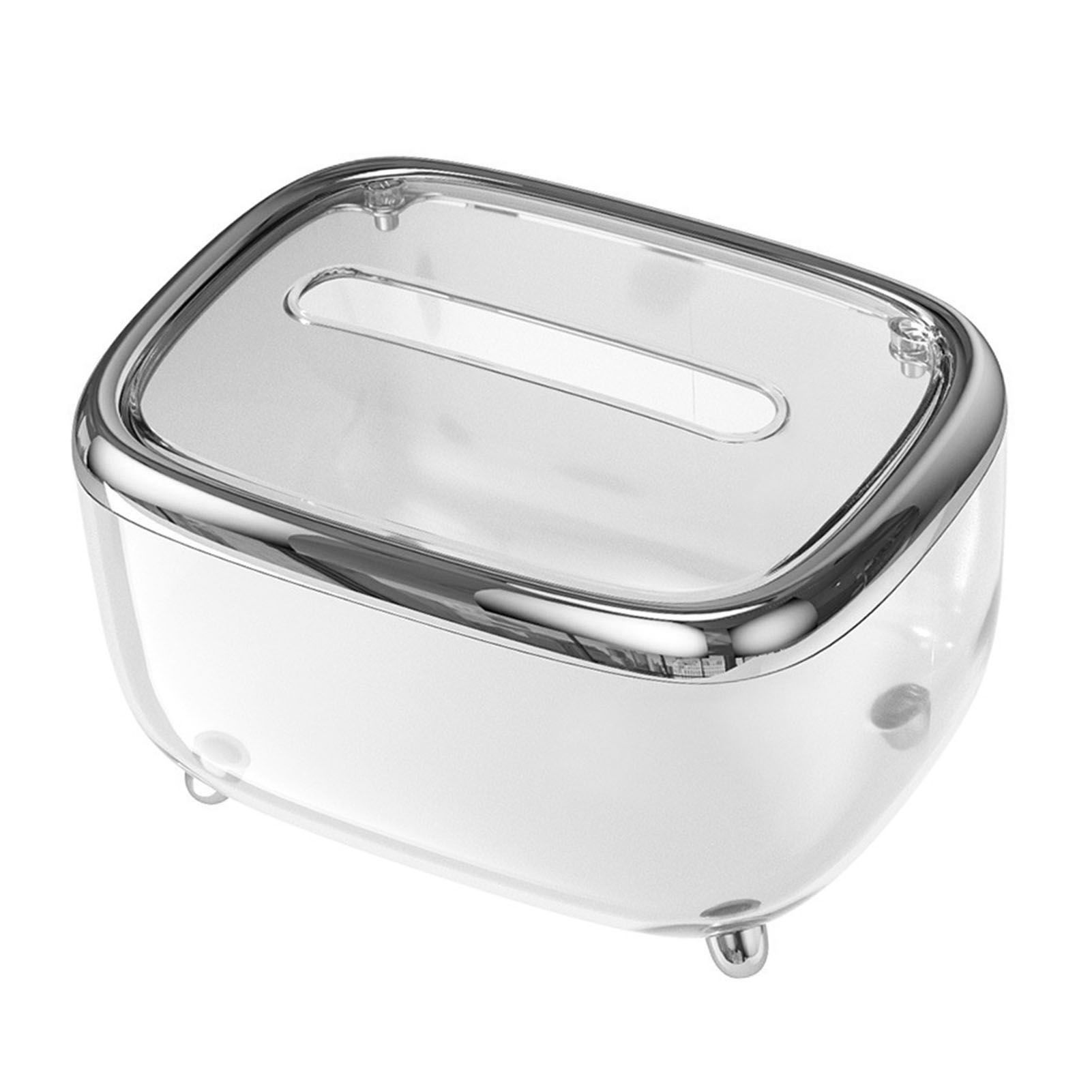Tissue Box Transparent Napkin Box Simple Creative Storage Box Fixed Lid Paper Organizer Sliver - Image 2