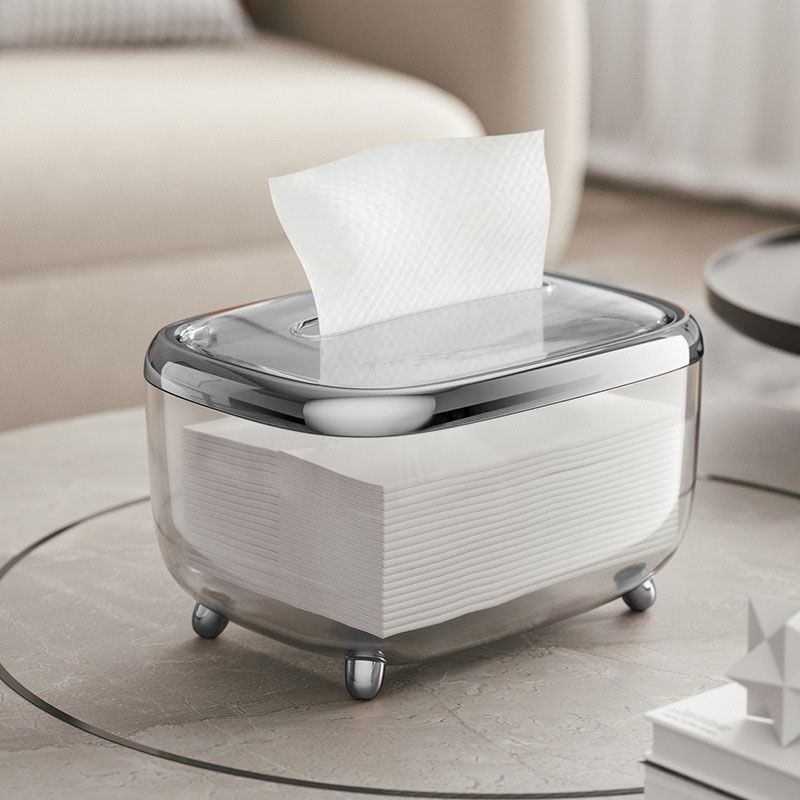 Tissue Box Transparent Napkin Box Simple Creative Storage Box Fixed Lid Paper Organizer Sliver - Image 5