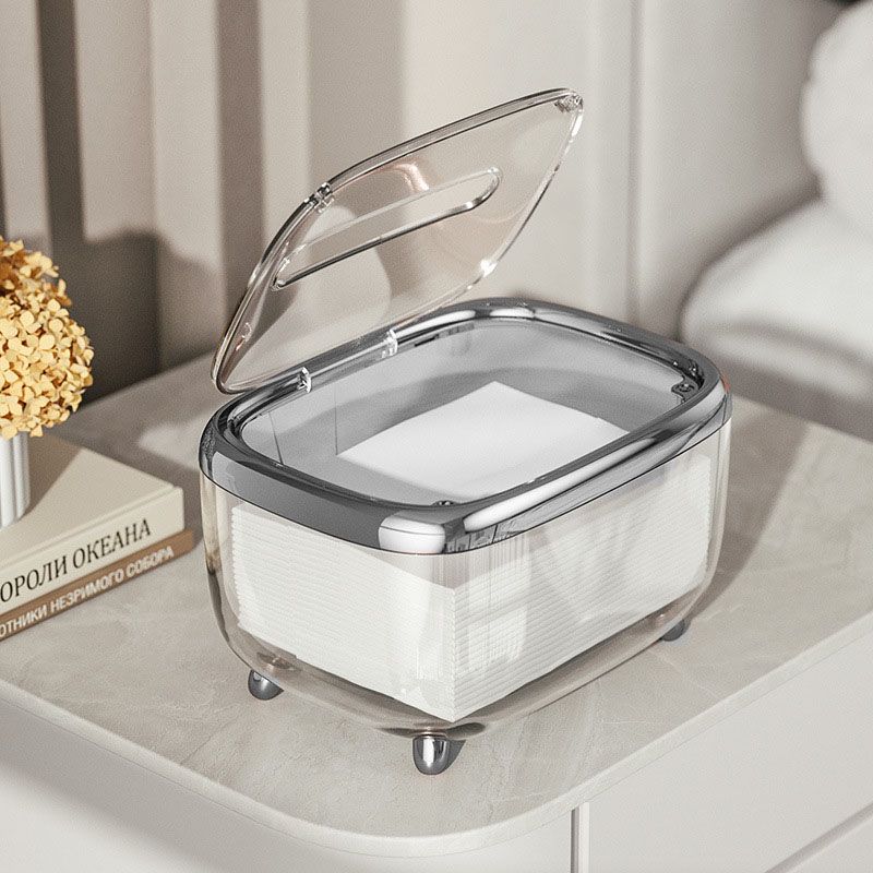 Tissue Box Transparent Napkin Box Simple Creative Storage Box Fixed Lid Paper Organizer Sliver - Image 6