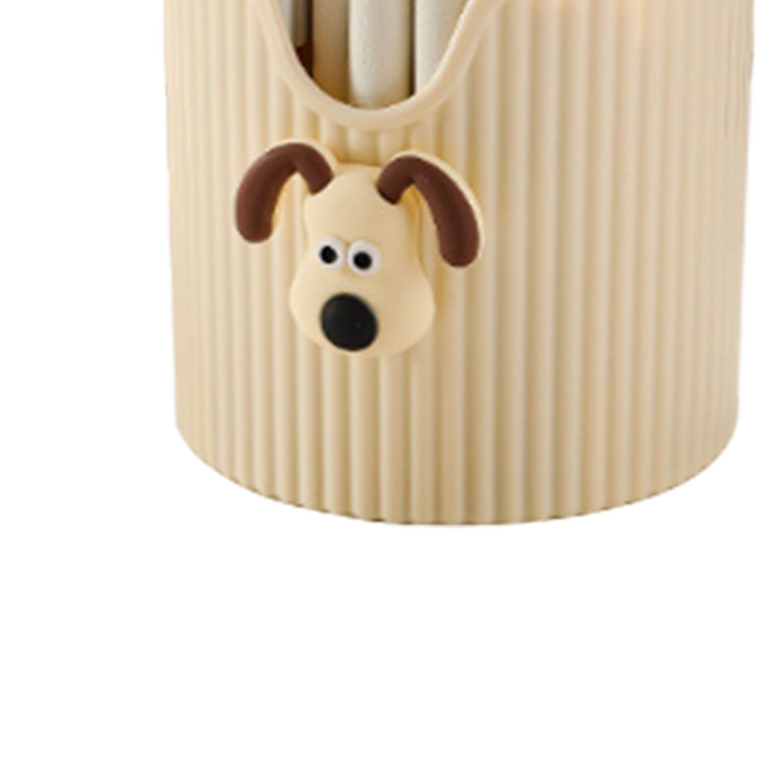 Desk Pencil Pen Holder 4 Compartments Large Capacity Cute School Supplies Makeup Brush Organizer Milky Yellow Dog Head - Image 7